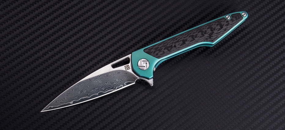 Artisan Cutlery Archaeo ATZ-1821GD Damascus Blade Titanium Handle Folding Knives - Image 11