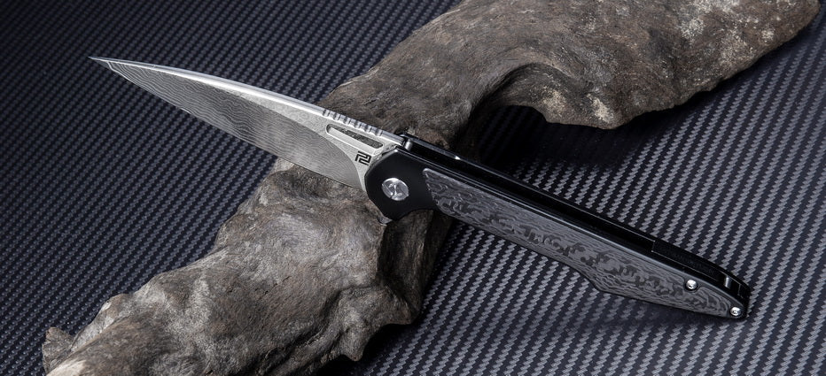 Artisan Cutlery Archaeo ATZ-1821GD Damascus Blade Titanium Handle Folding Knives - Image 3
