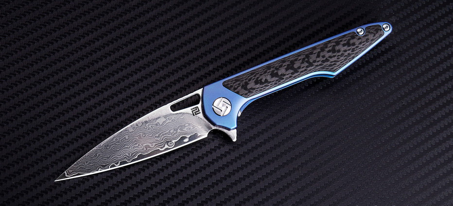 Artisan Cutlery Archaeo ATZ-1821GD Damascus Blade Titanium Handle Folding Knives - Image 6