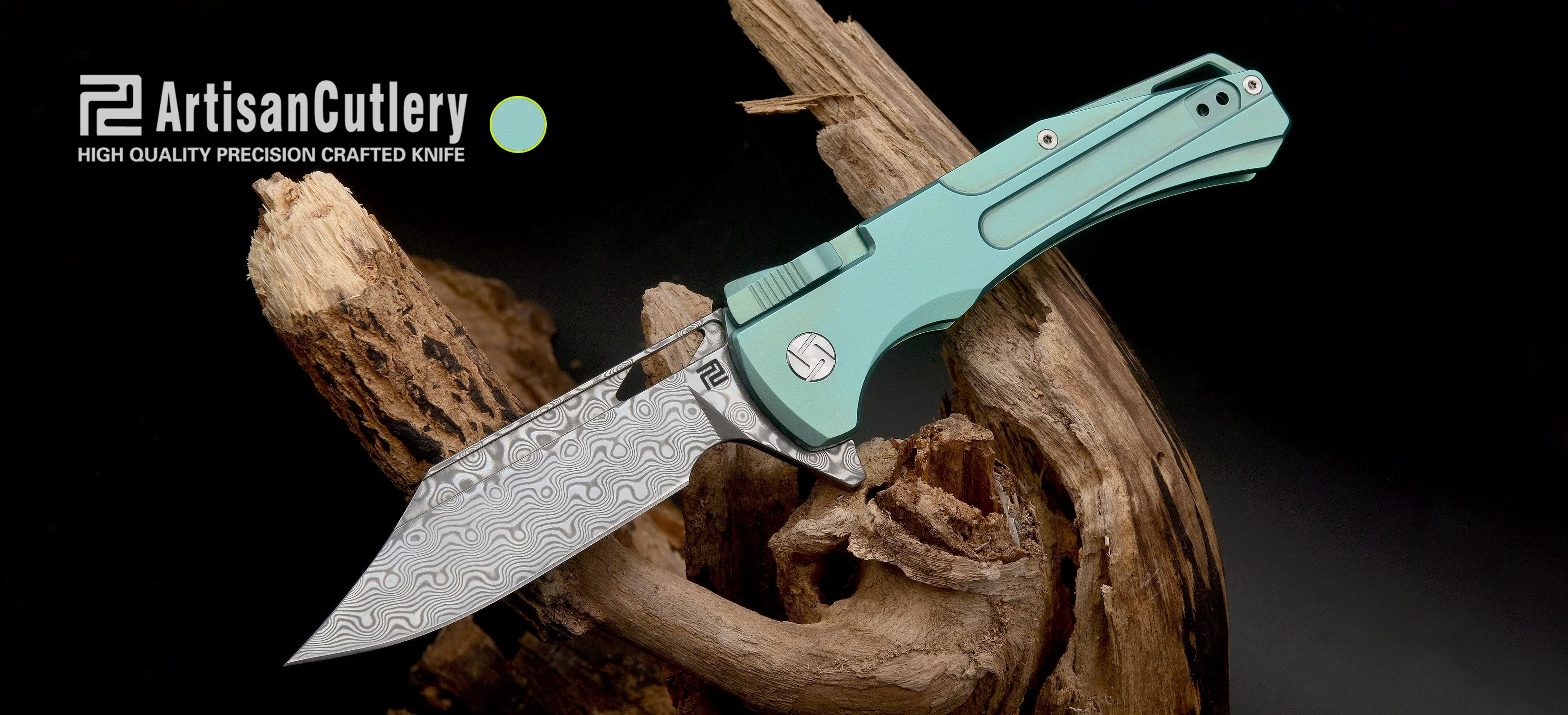 Artisan Cutlery Blowback ATZ-1822GD Damascus Blade Titanium Handle Folding Knives - Image 5