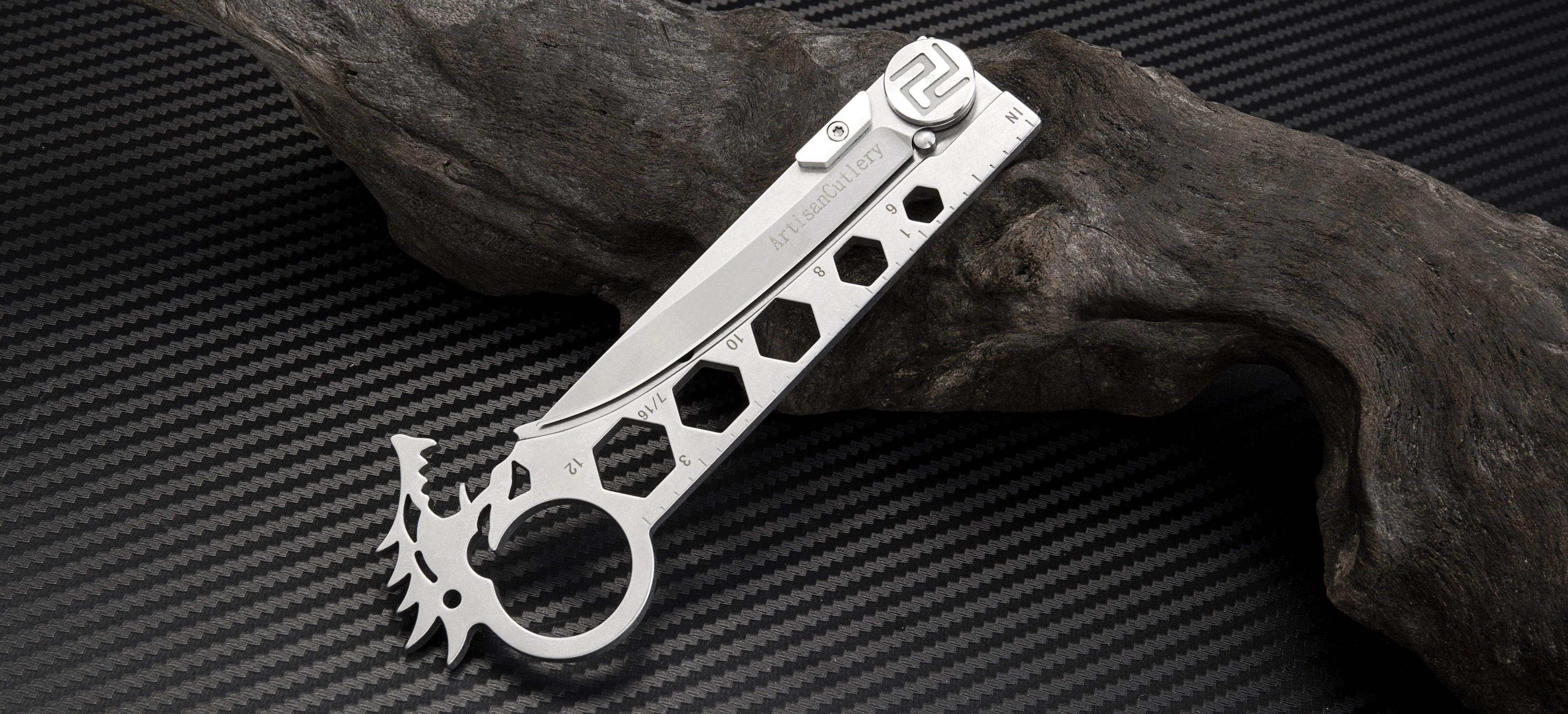Artisan Cutlery Dragon ATG-1606 AUS-8 Blade Stainless Steel Handle Folding Knives - Image 3