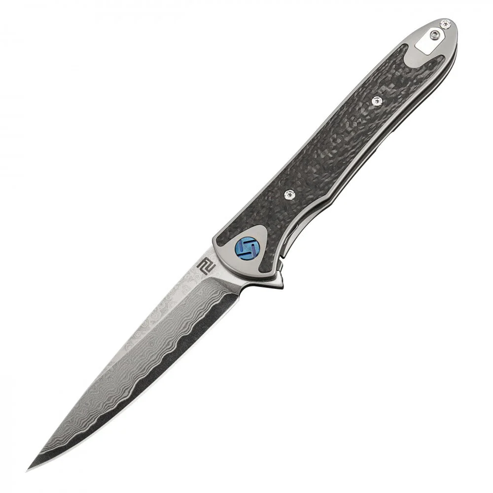 Artisan Cutlery Shark ATZ-1707GD Damascus Blade Titanium TC4 Handle Folding Knives - Image 6