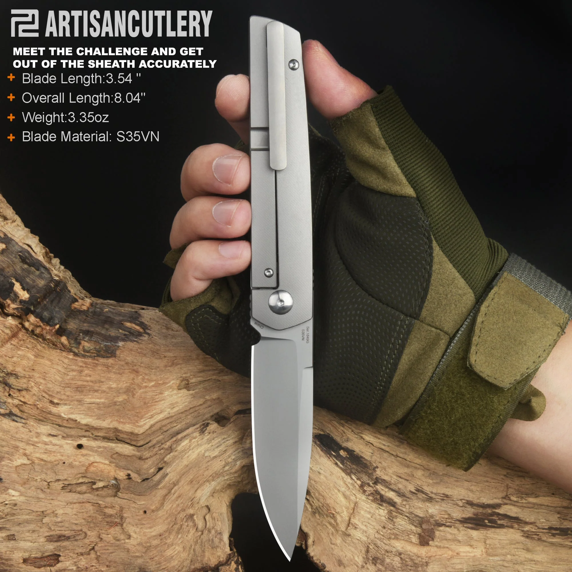Artisan Cutlery Sirius 1849G S35VN Blade Titanium Handle Folding Knives - Image 3