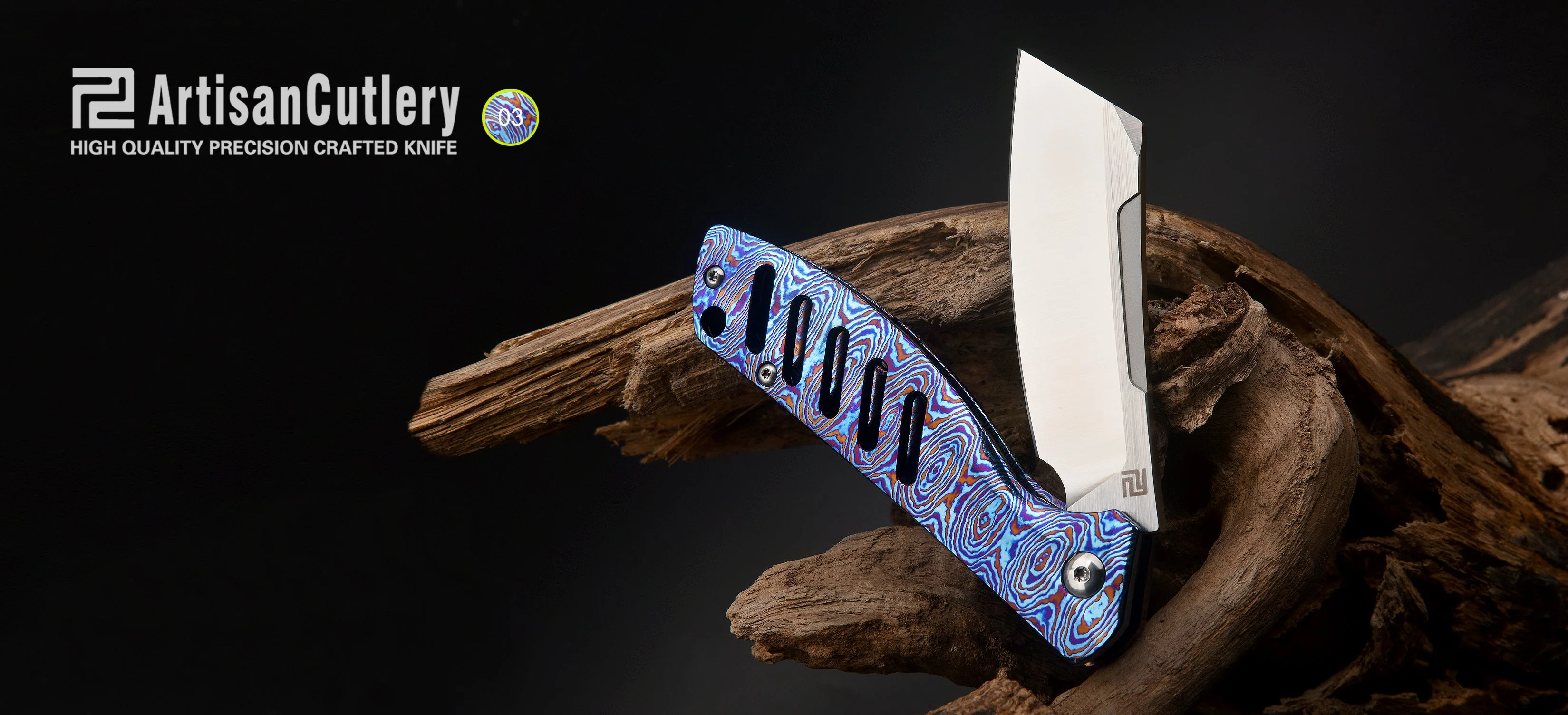 Artisan Cutlery Tomahawk ATZ-1815GS M390 Blade Titanium Damascus Handle Folding Knives - Image 7
