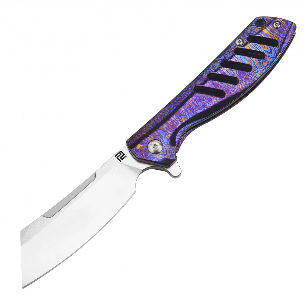 Artisan Cutlery Tomahawk ATZ-1815GS M390 Blade Titanium Damascus Handle Folding Knives - Image 9