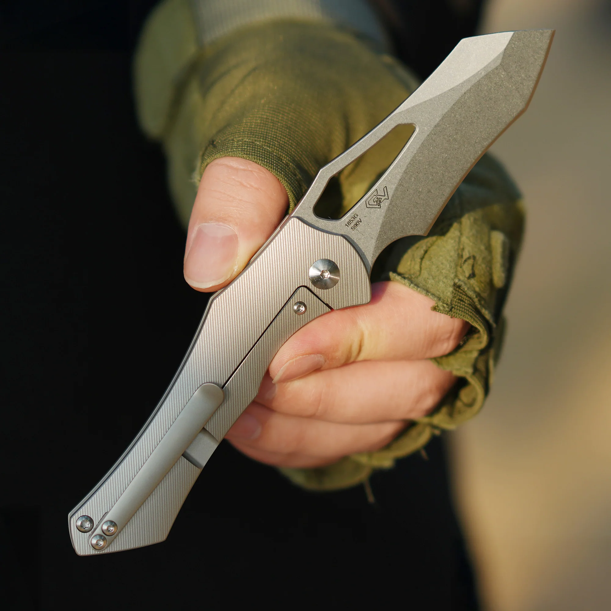 ArtisanCutlery Baskin 1853G S90V Blade Titanium Handle Folding Knives - Image 3