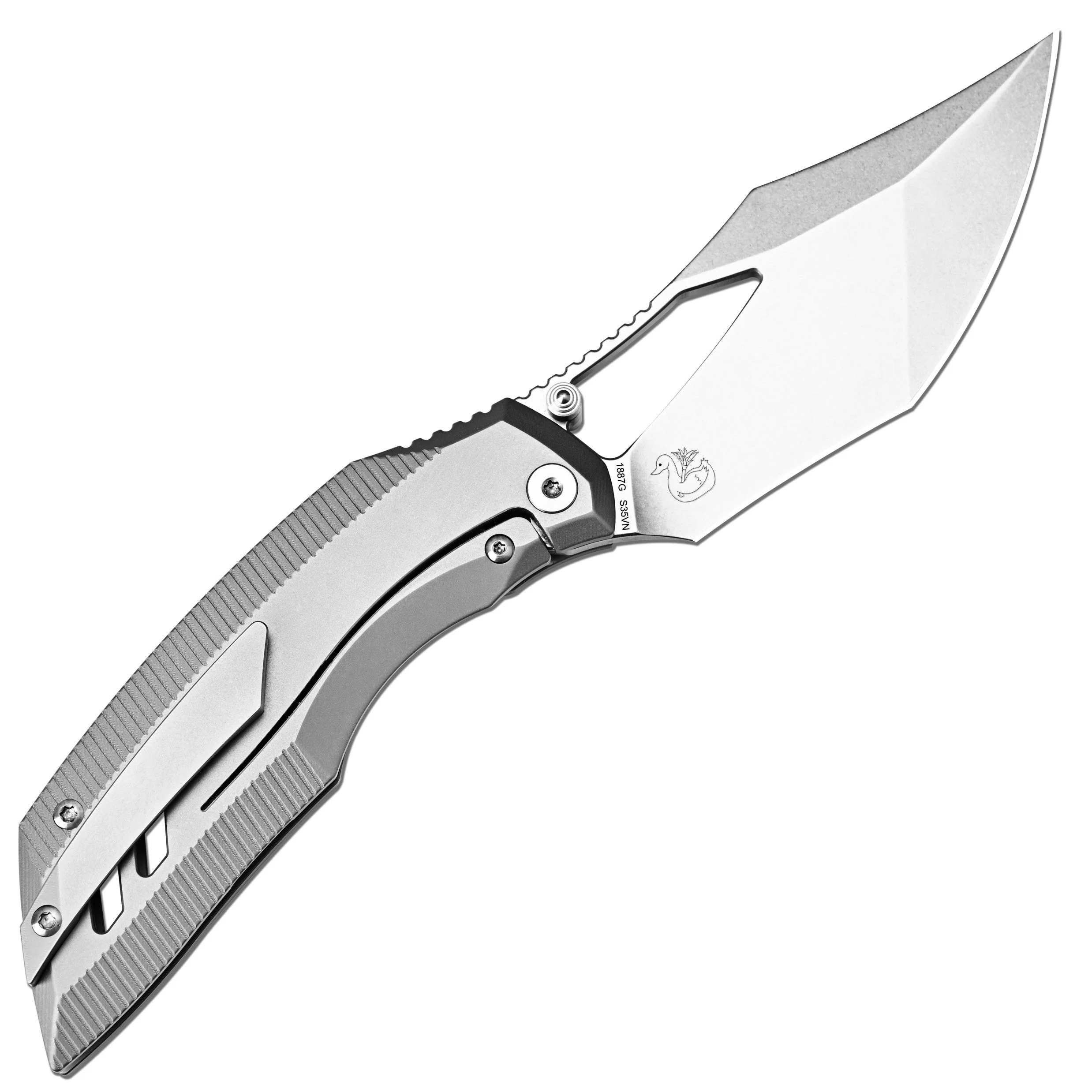 Artisan Cutlery Dark Wing Thumb Hole & Front Flipper Frame Lock EDC Knife Titanium Handle(3.63'' S35VN Stone Wash Blade ) 1887G-GY - Image 13