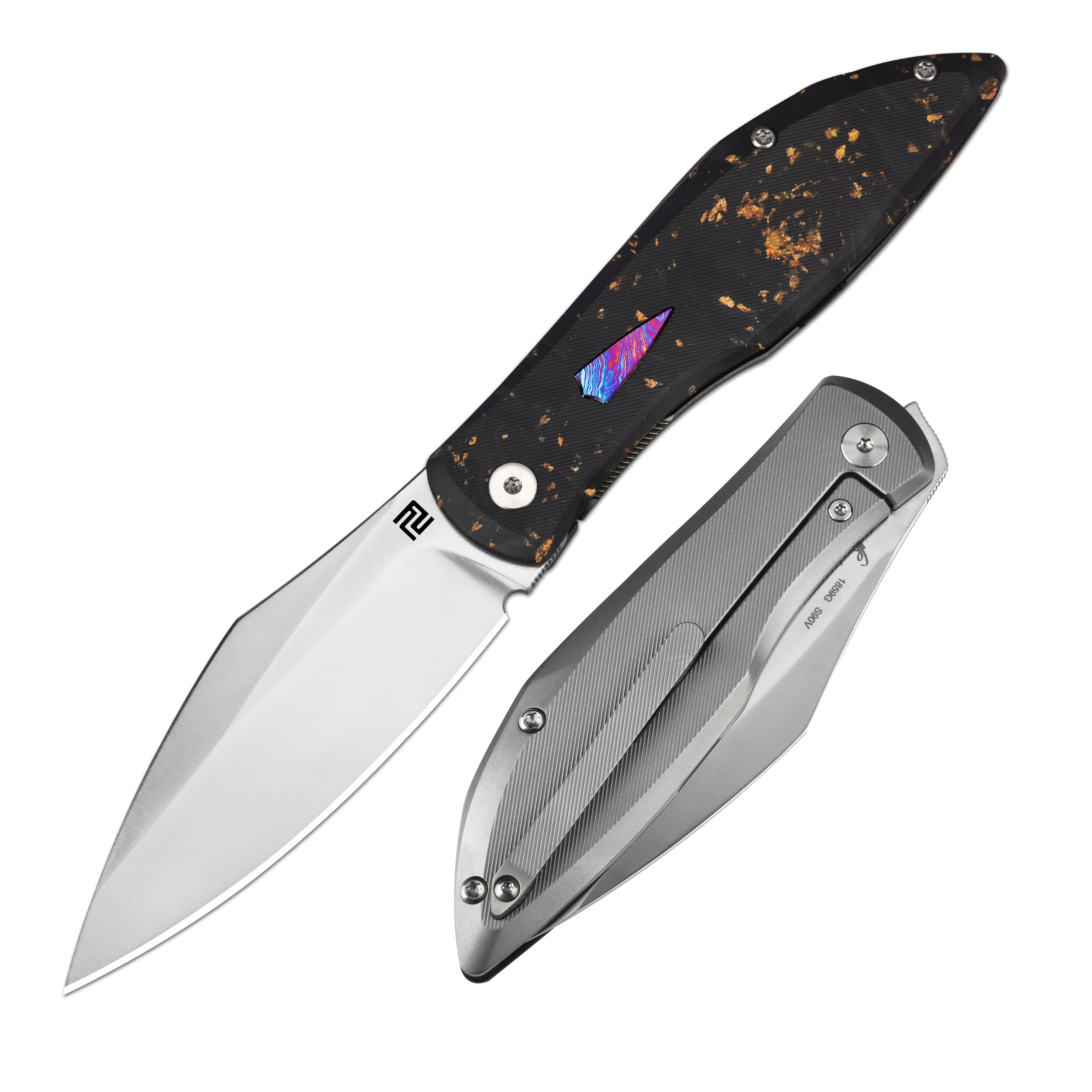 ArtisanCutlery Weyden 1859G-GCF S90V Blade Gold flake CF+Titanium Handle Folding Knives - Image 5