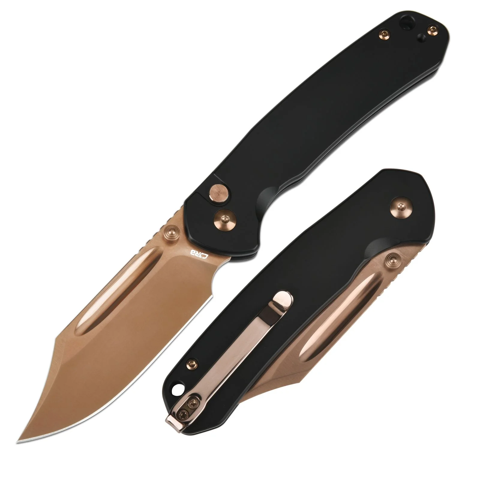 CJRB Bowie Pyrite J1942 AR-RPM9 Steel Rose Gold Blade Steel Handle Folding Knives - Image 7