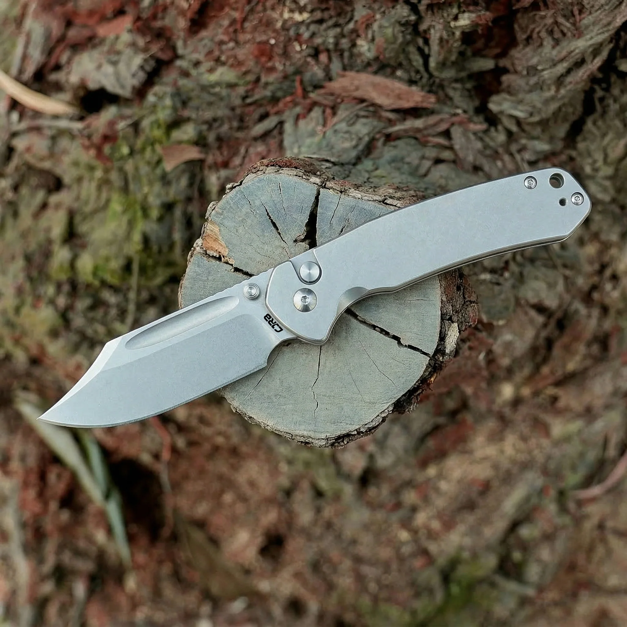 CJRB Bowie Pyrite J1942 AR-RPM9 Steel Blade Steel Handle Folding Knives - Stonewash Steel (J1942-ST) - Image 3