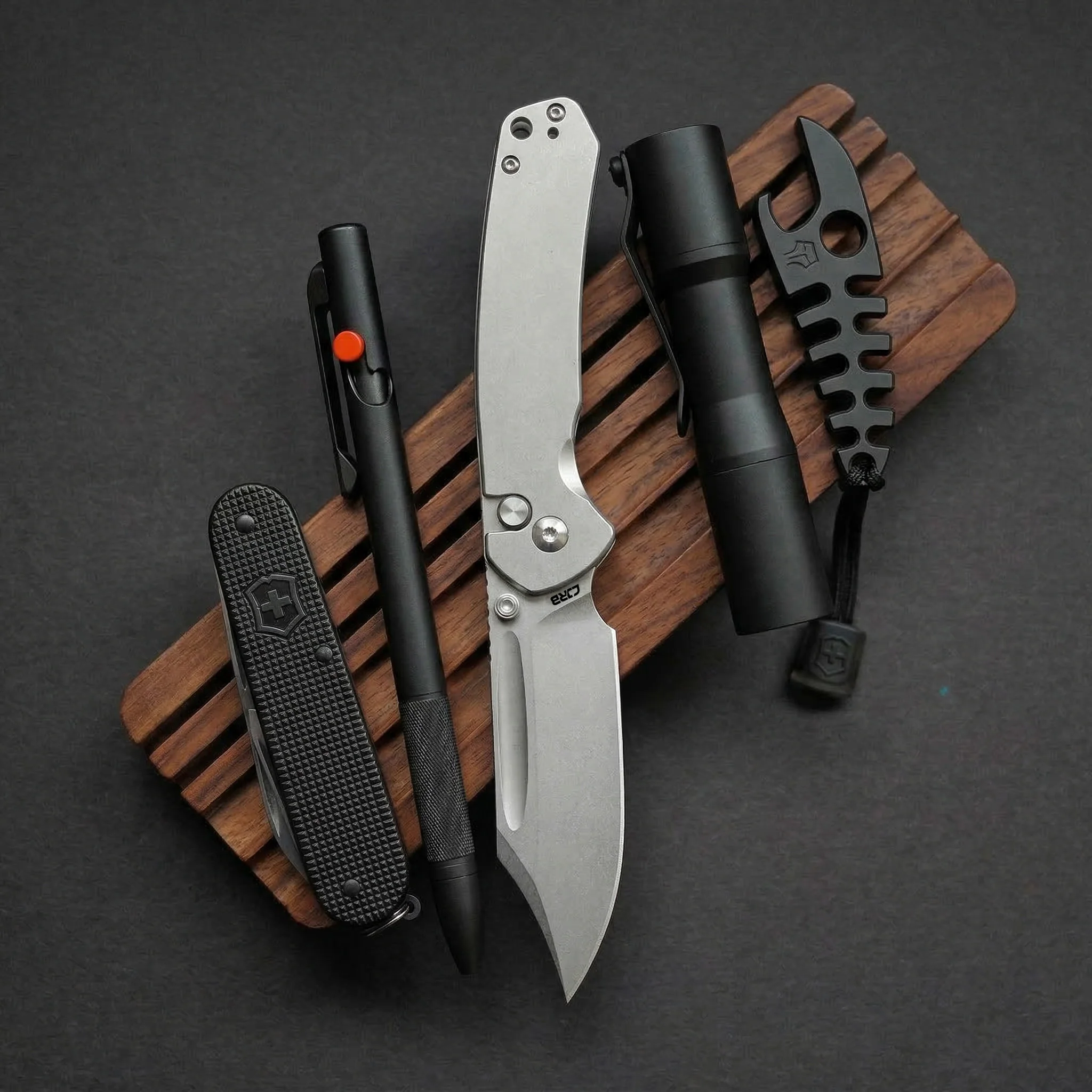 CJRB Bowie Pyrite J1942 AR-RPM9 Steel Blade Steel Handle Folding Knives - Stonewash Steel (J1942-ST) - Image 4