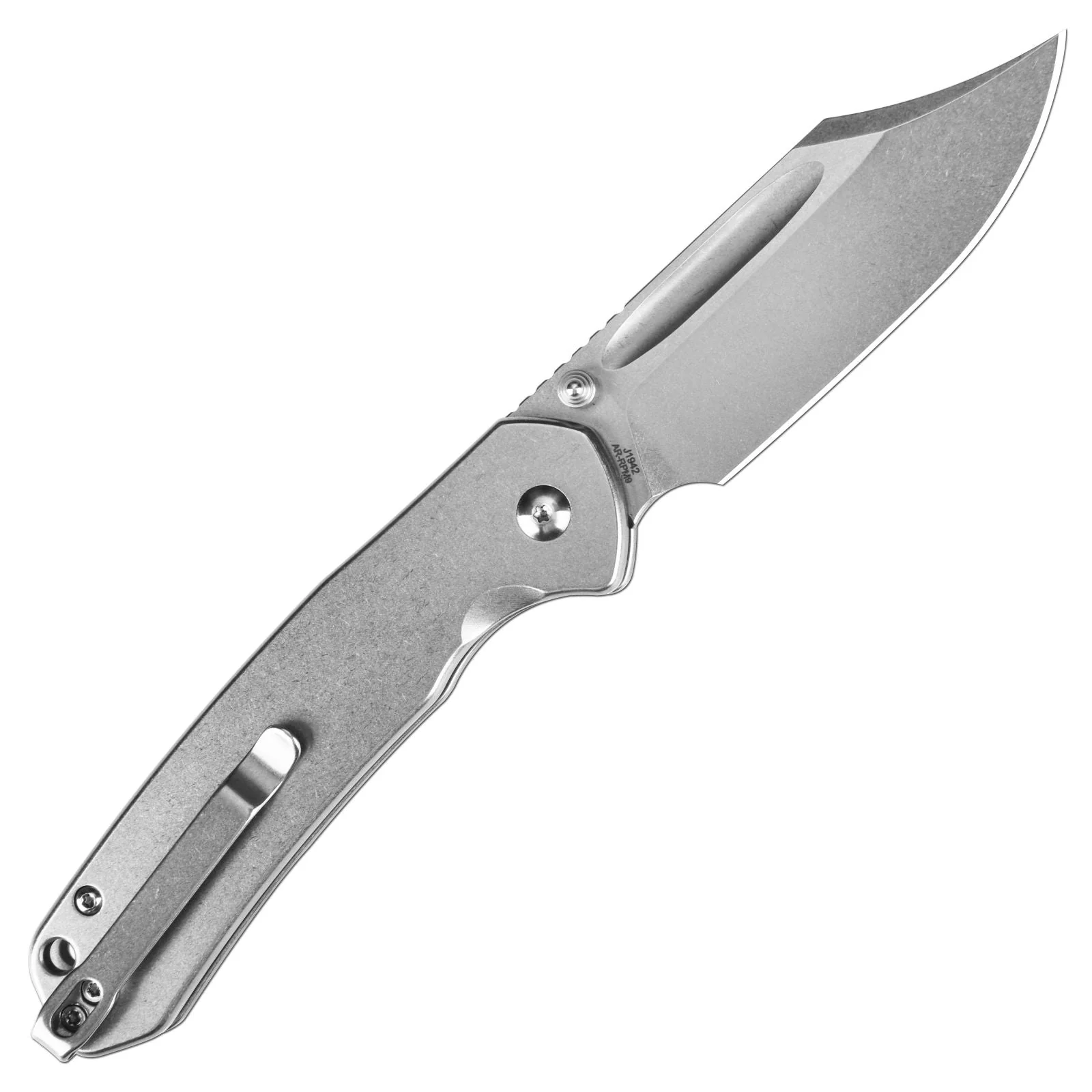 CJRB Bowie Pyrite J1942 AR-RPM9 Steel Blade Steel Handle Folding Knives - Stonewash Steel (J1942-ST) - Image 7