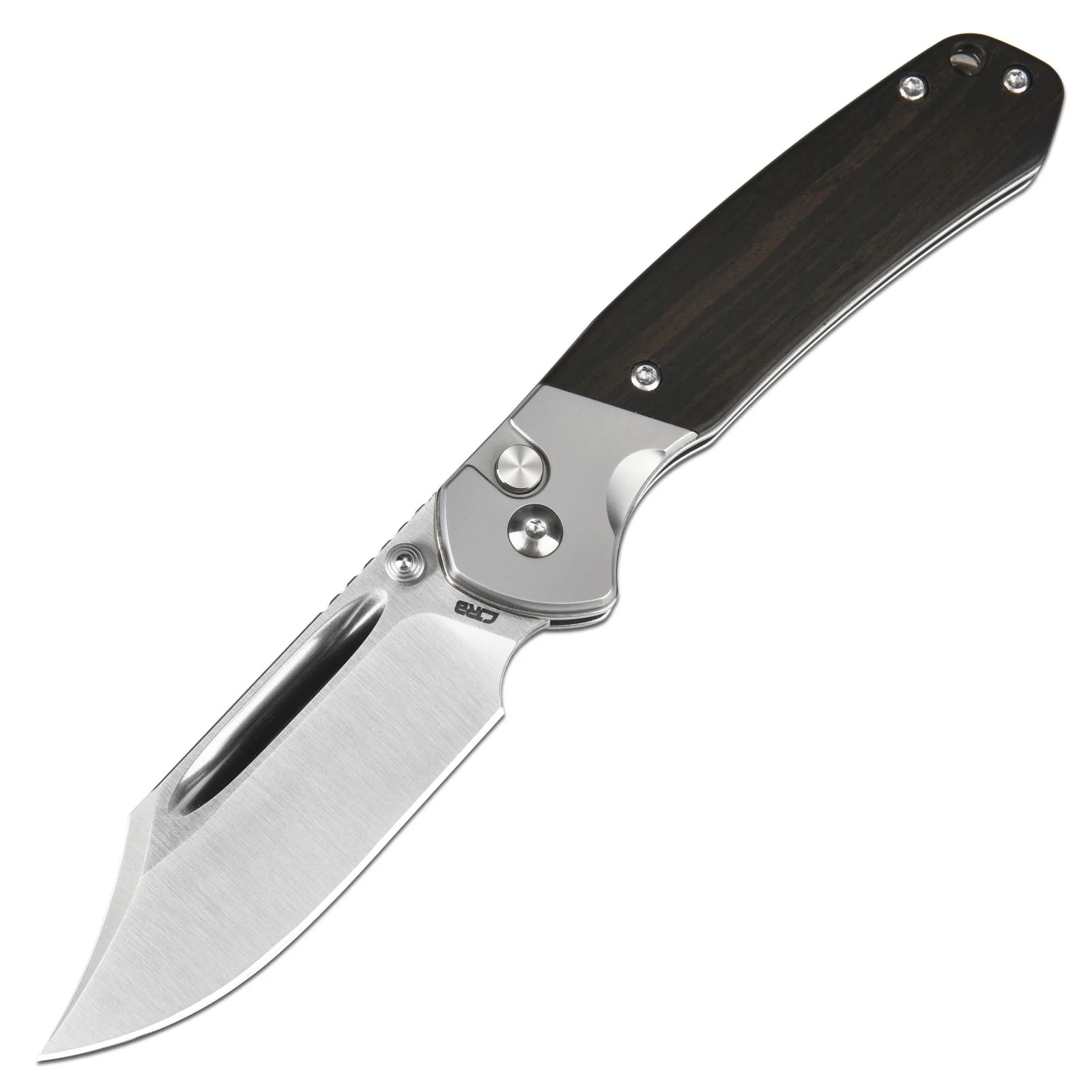 CJRB Bowie Pyrite J1942 AR-RPM9 Steel Blade Wood Handle Folding Knives - Ebony (J1942-EBN)