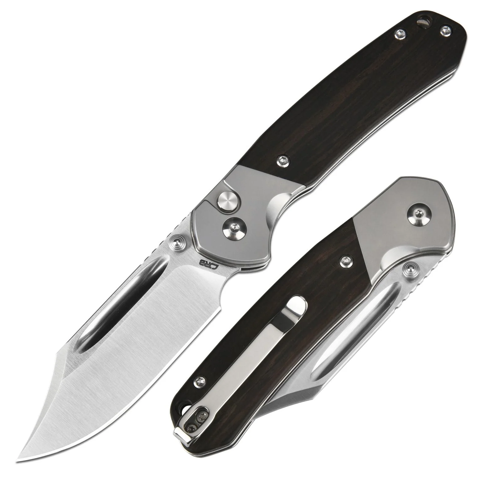 CJRB Bowie Pyrite J1942 AR-RPM9 Steel Blade Wood Handle Folding Knives - Ebony (J1942-EBN) - Image 7