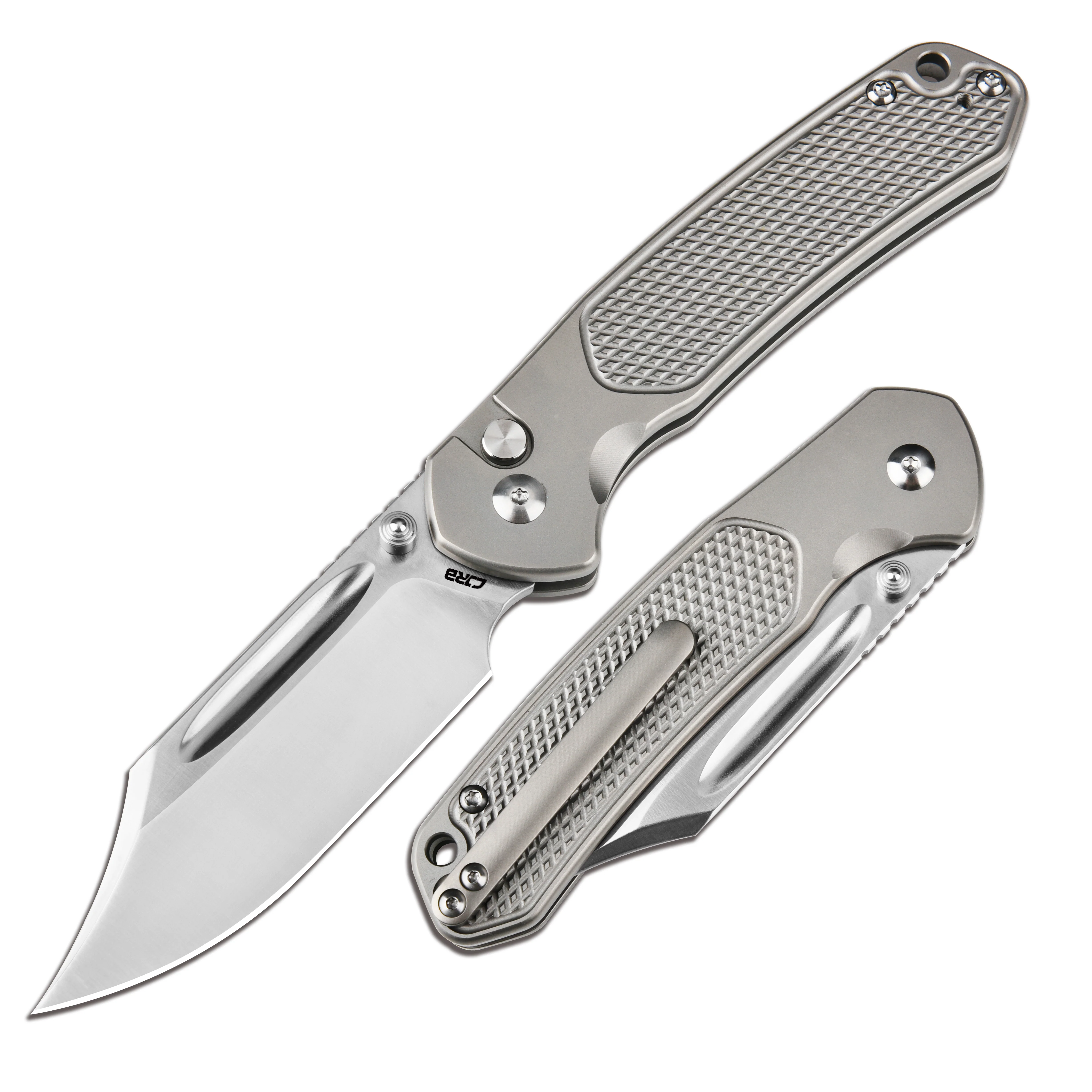 CJRB Bowie Pyrite J1942T CPM S90V Blade Titanium Handle Folding Knives - Image 5