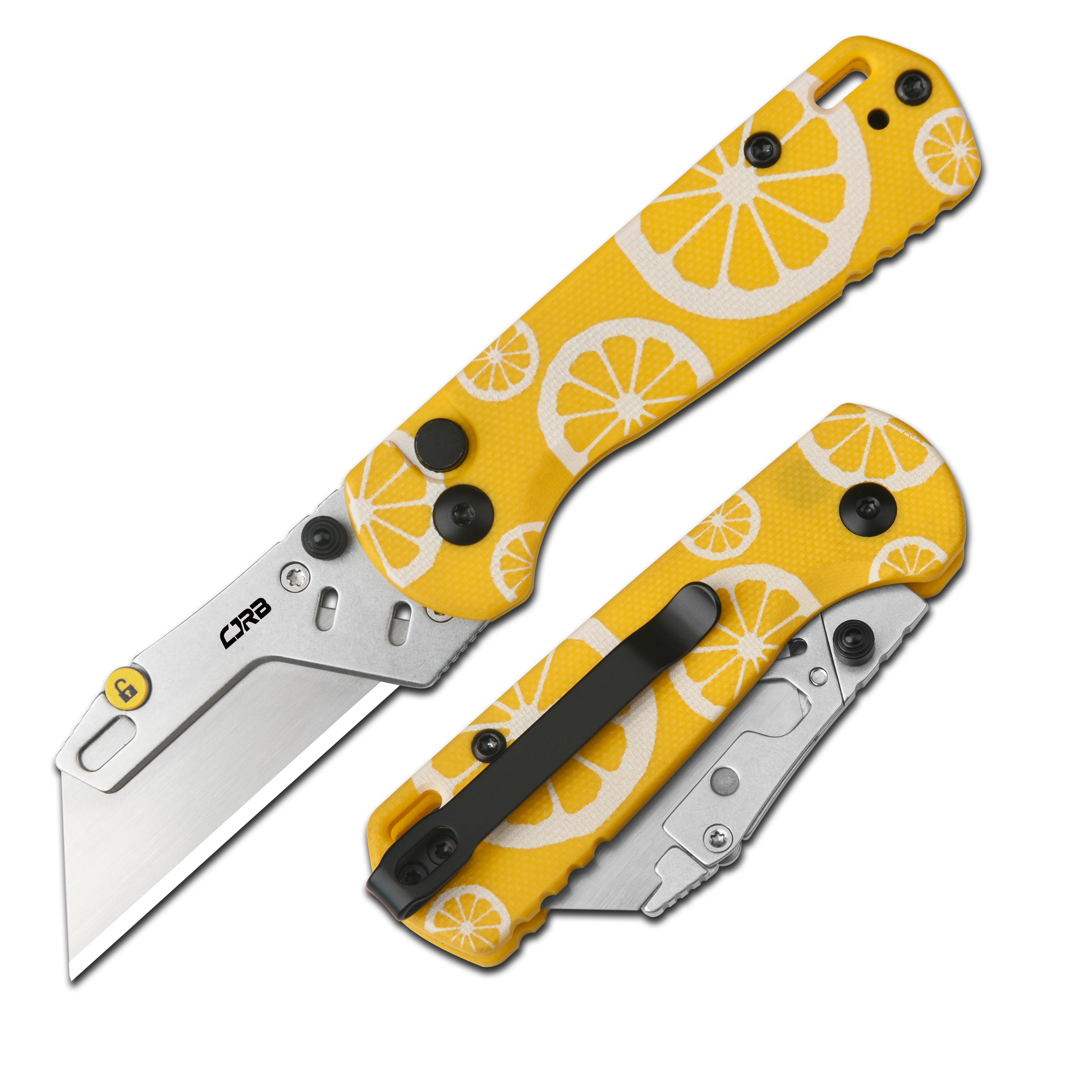 CJRB Boxer J1967 G10 Handle Folding Utility Knife, with 10 Extra Blades (Yellow Lemon) - Image 9
