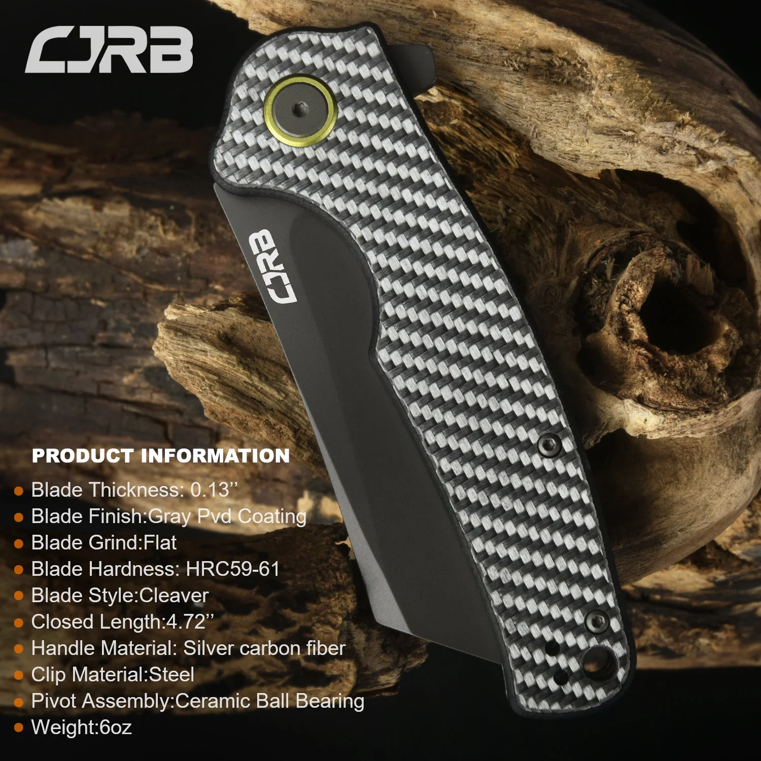 CJRB Crag J1904 AR-RPM9 Steel Silver Carbon Fiber Handle Folding Knives - Image 3