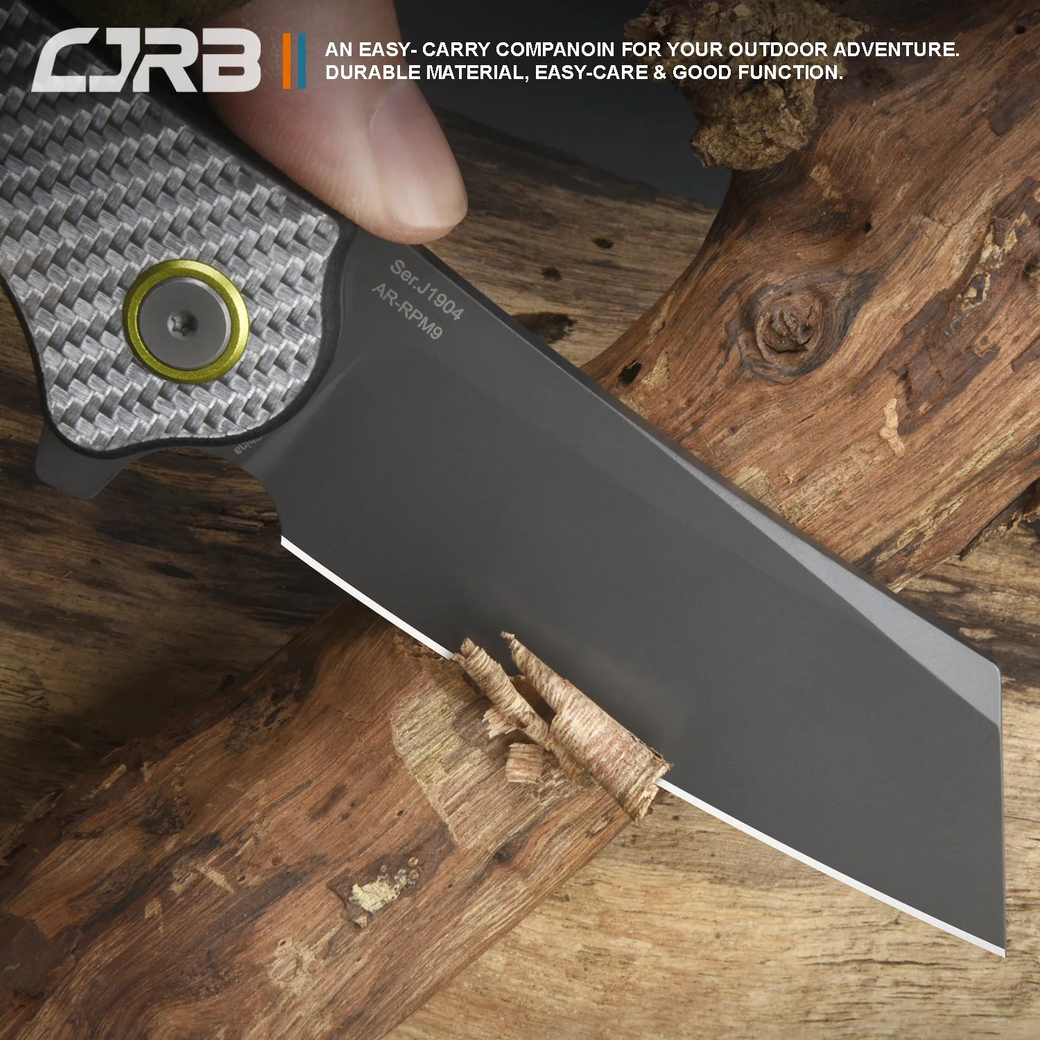 CJRB Crag J1904 AR-RPM9 Steel Silver Carbon Fiber Handle Folding Knives - Image 6