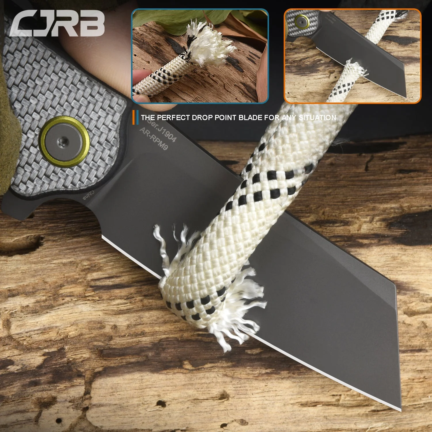 CJRB Crag J1904 AR-RPM9 Steel Silver Carbon Fiber Handle Folding Knives - Image 7