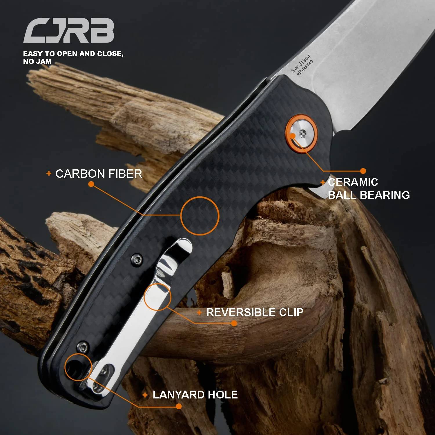 CJRB Crag J1904 AR-RPM9 Blade Carbon Fiber Handle Folding Knives - Image 8
