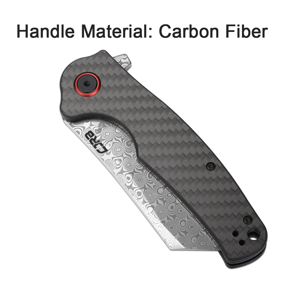 CJRB Crag J1904 Rose Damascus Blade Carbon Fiber Handle Folding Knives - Image 10