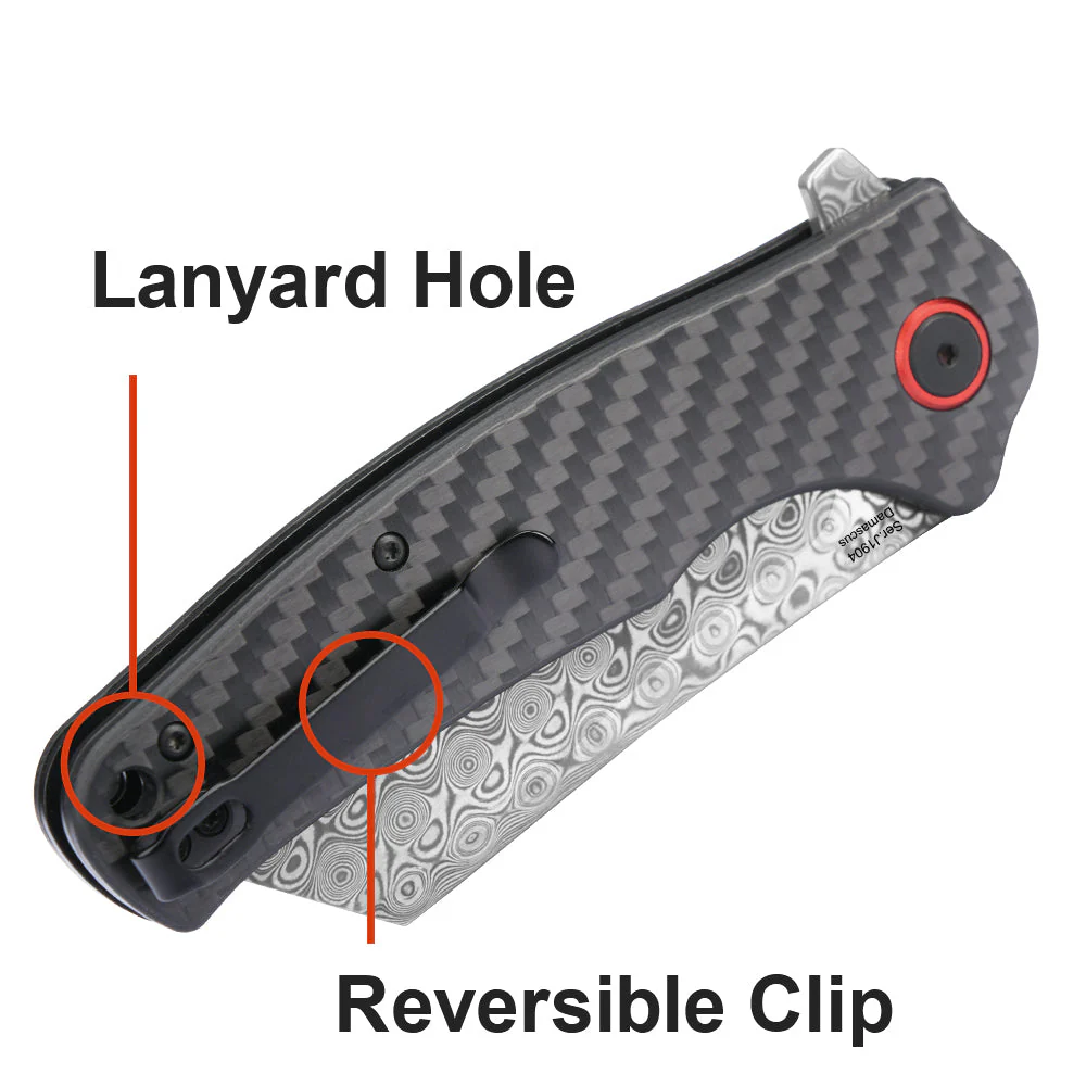 CJRB Crag J1904 Rose Damascus Blade Carbon Fiber Handle Folding Knives - Image 11
