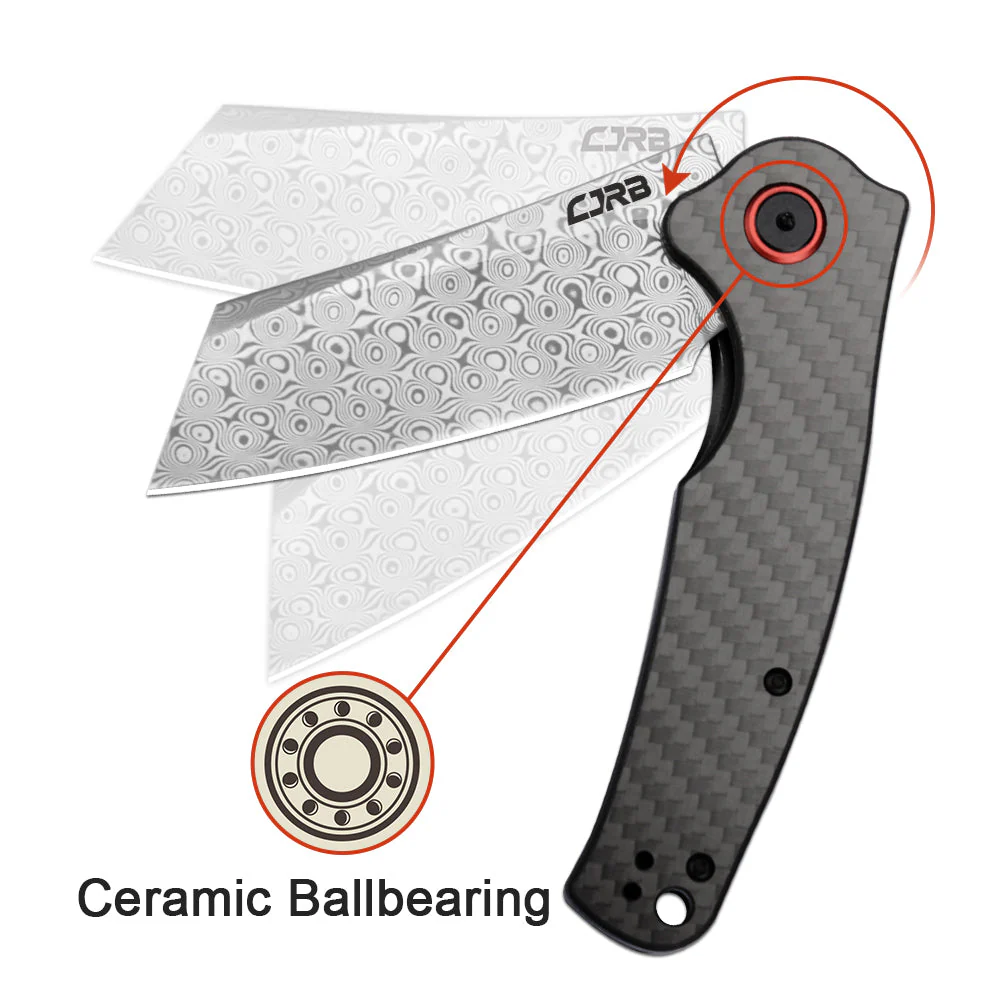 CJRB Crag J1904 Rose Damascus Blade Carbon Fiber Handle Folding Knives - Image 13