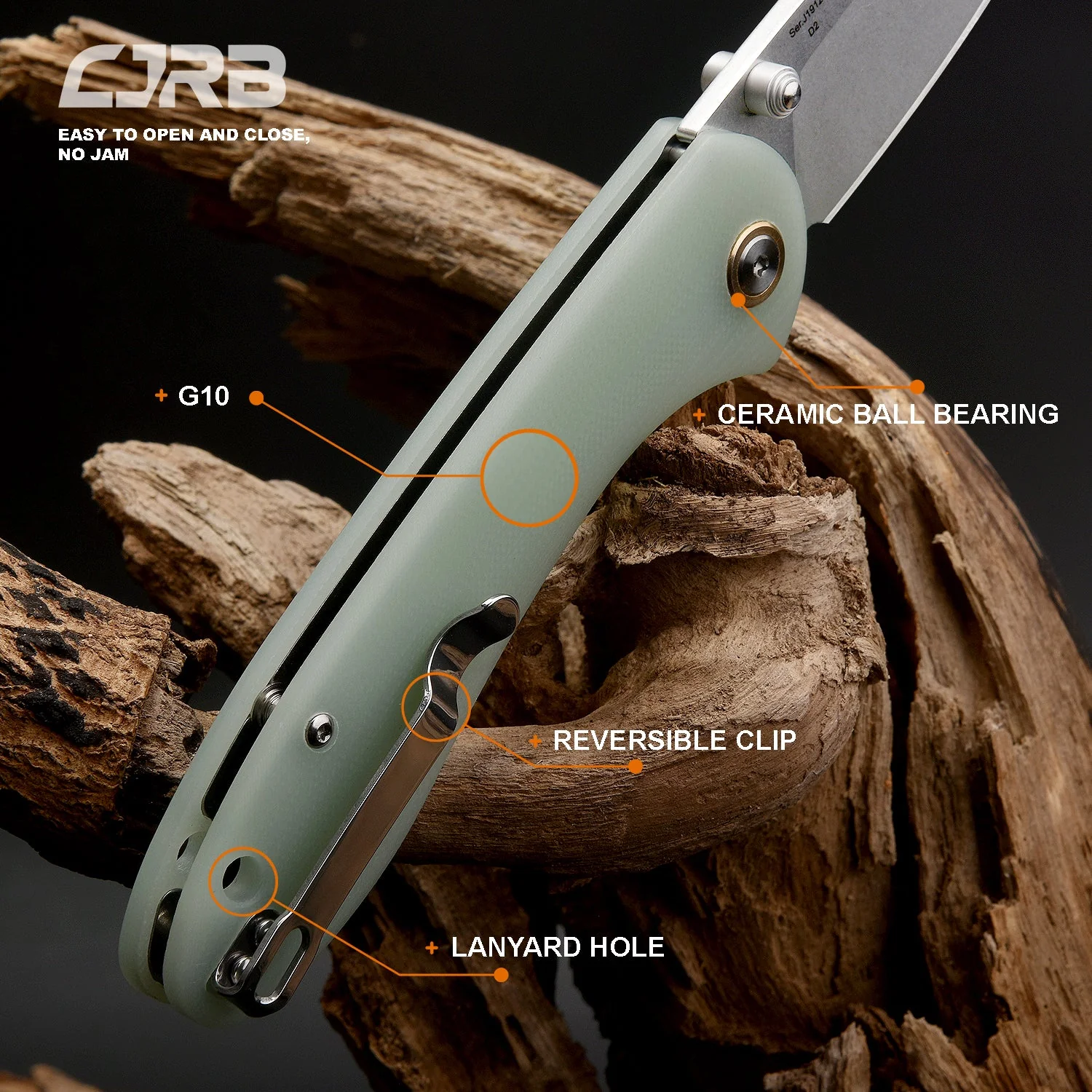 CJRB Feldspar J1912 AR-RPM9 Blade G10(Contoured & Cnc Pattern Texture) Handle Folding Knives - natural green (J1912-NTG) - Image 8
