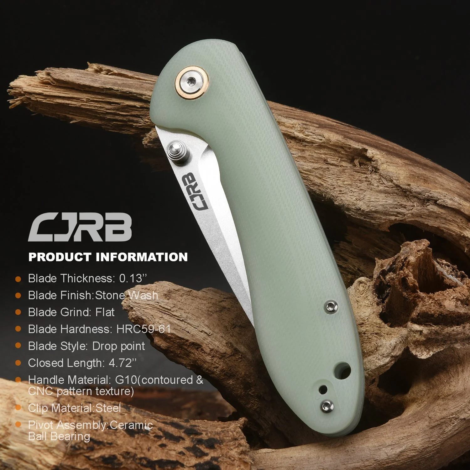 CJRB Feldspar J1912 AR-RPM9 Blade G10(Contoured & Cnc Pattern Texture) Handle Folding Knives - natural green (J1912-NTG) - Image 9