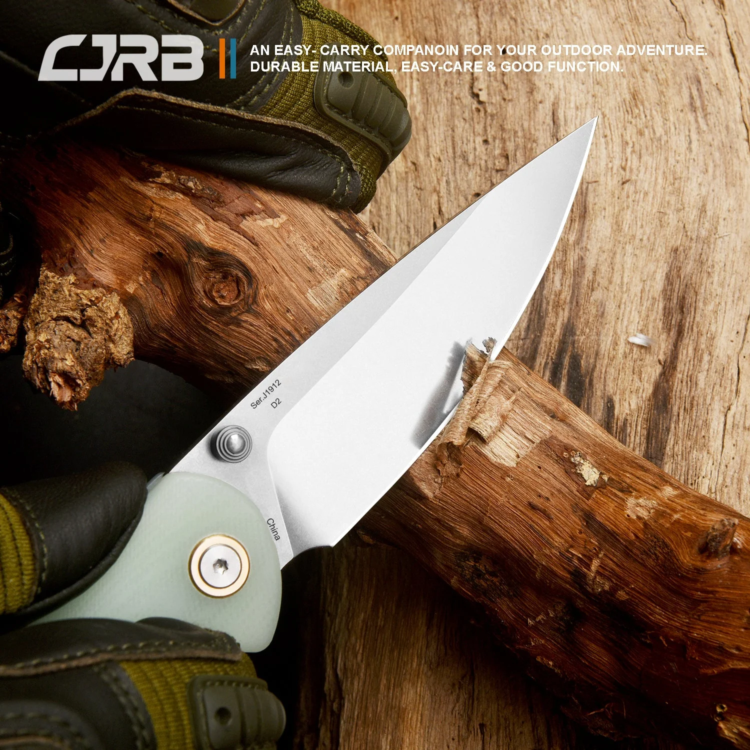CJRB Feldspar J1912S D2 Blade G10(Contoured & Cnc Pattern Texture) Handle Folding Knives - Natural Green (J1912S-NTG) - Image 3