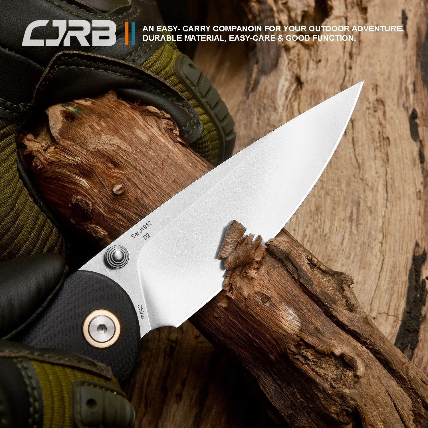 CJRB Feldspar J1912S D2 Blade G10(Contoured & Cnc Pattern Texture) Handle Folding Knives - Black (J1912S-BKC) - Image 3
