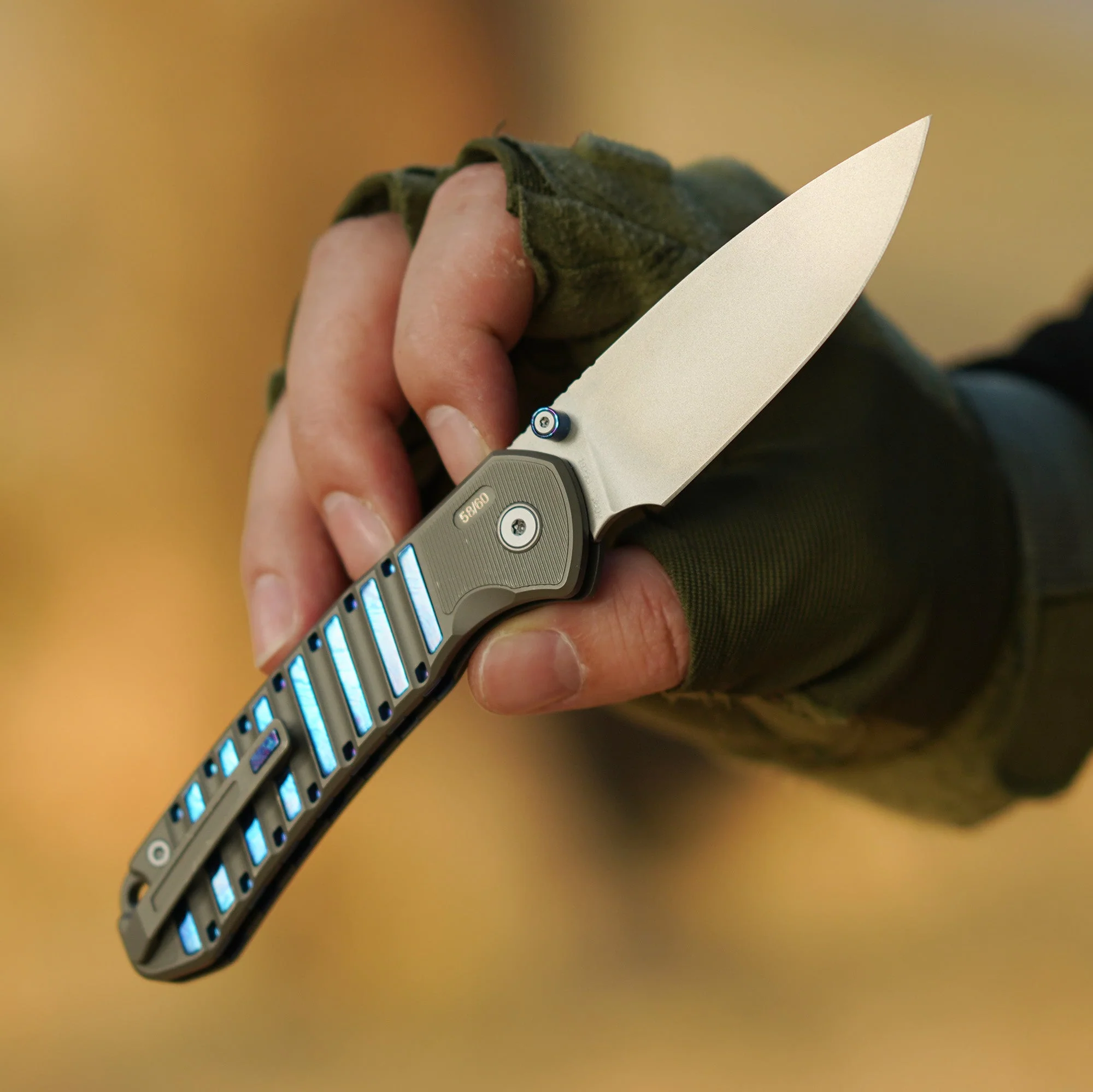 CJRB Galactic Pyrite J1925G S90V Blade Titanium and Titanium Damascus Inlay Handle Folding Knives(Limited edition) - Gray (J1925G-TDB) - Image 4