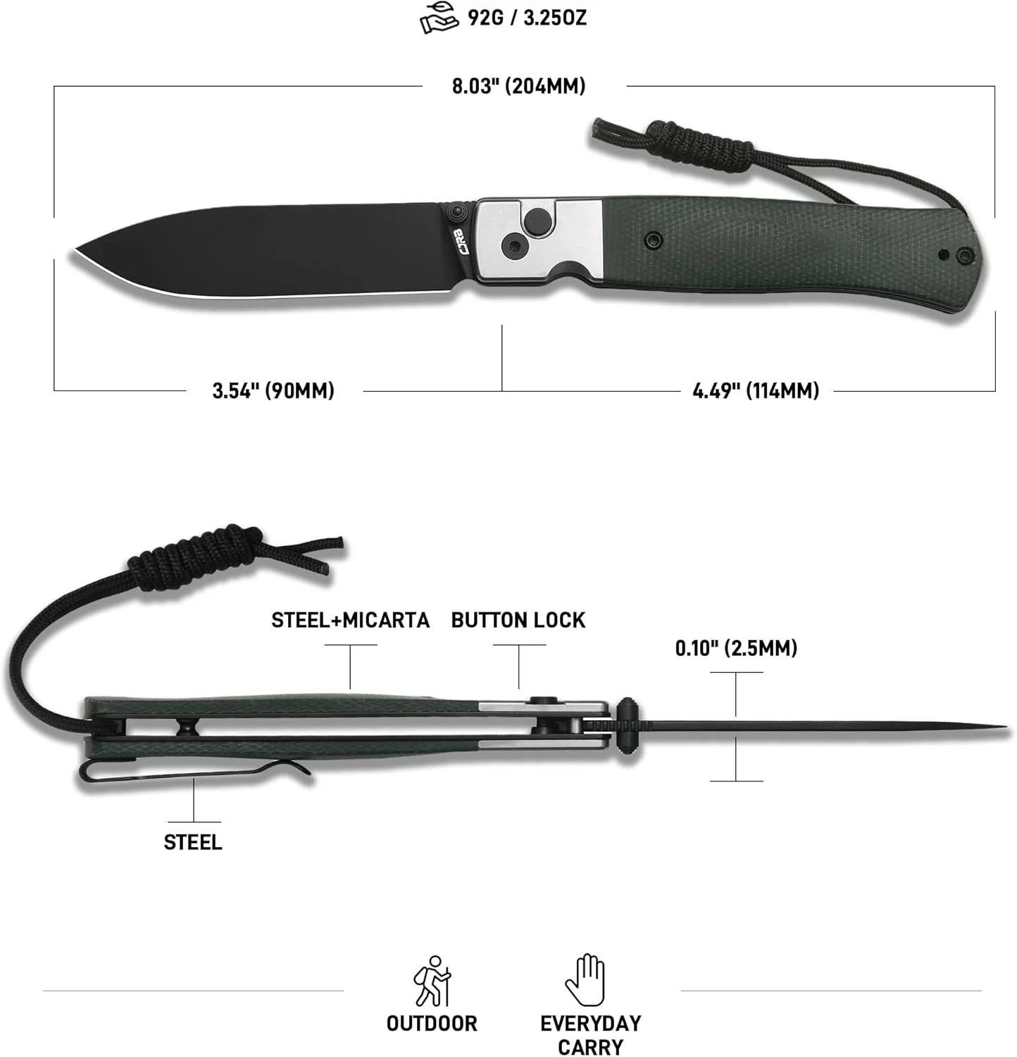 CJRB Glacier J1961 AR-RPM9 Steel Blade Steel and Micarta Handle Folding Knives - Image 7