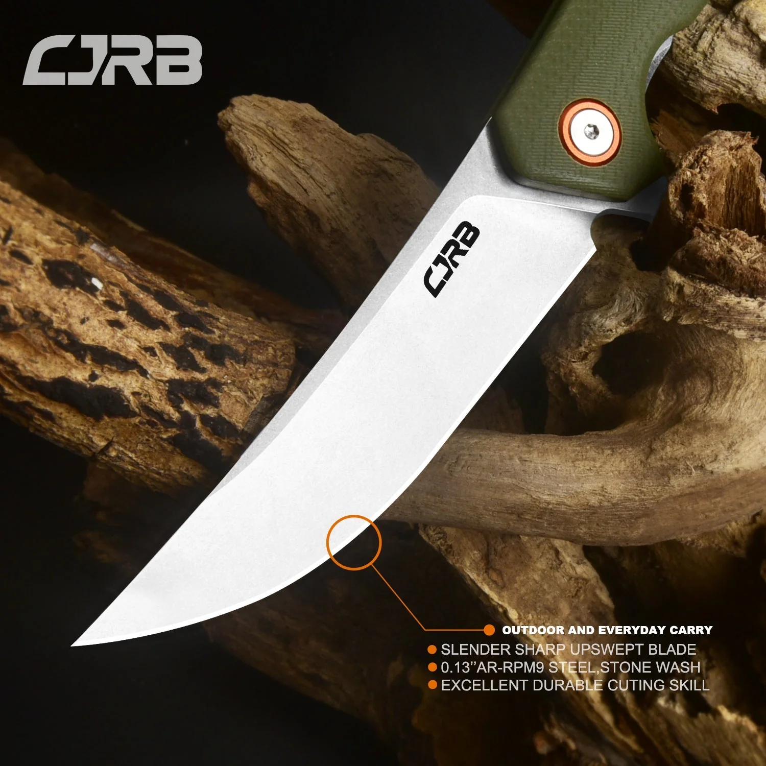Cjrb Gobi J1906 AR-RPM9 Blade G10(Contoured & Cnc Pattern Texture) Handle Folding Knives - Green (J1906-GNC) - Image 3