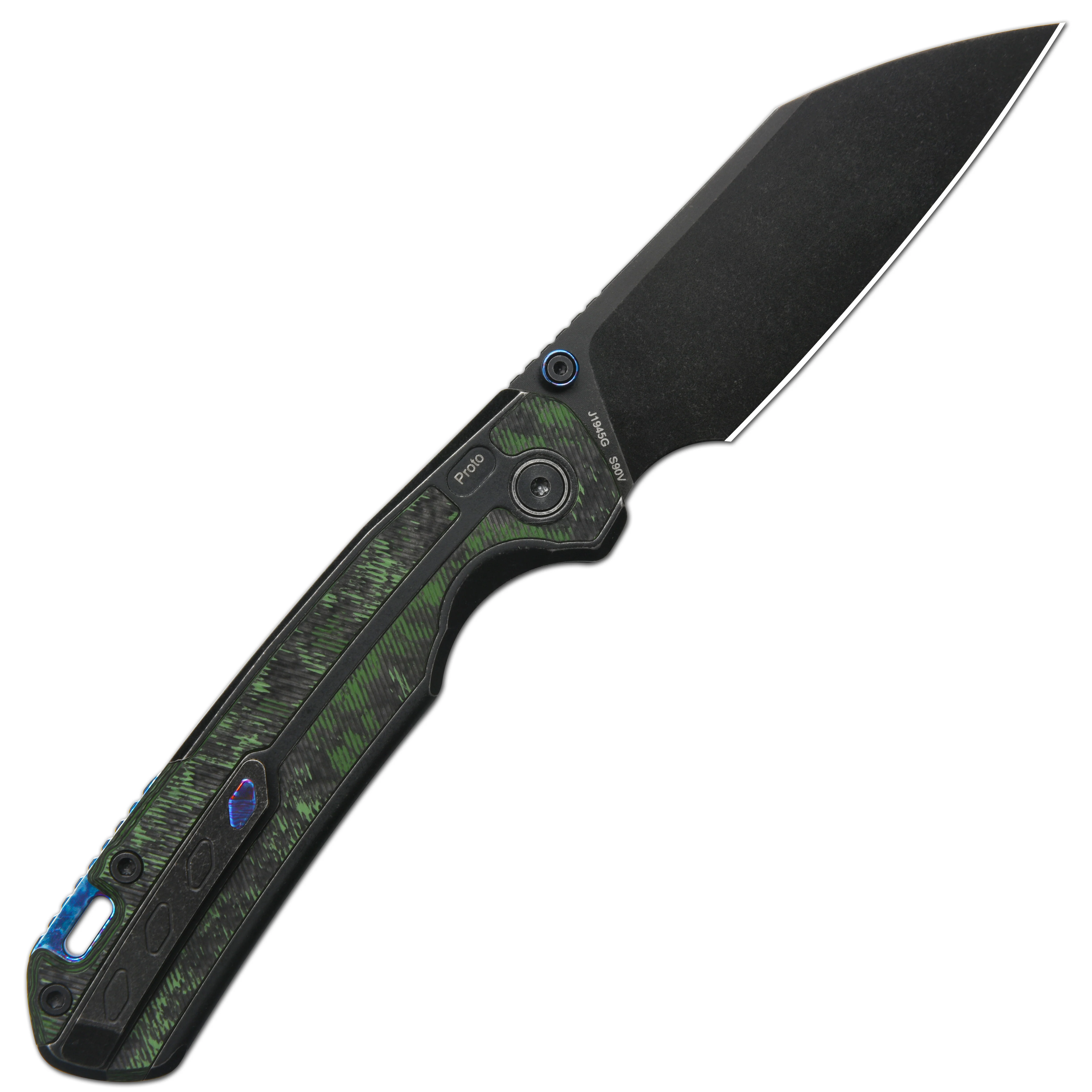 CJRB Interstellar Pyrite-Light J1945G S90V Blade Titanium and Fat Carbon Inlay Handle Folding Knives(Limited edition) - Black (J1945G-BJWCF) - Image 12