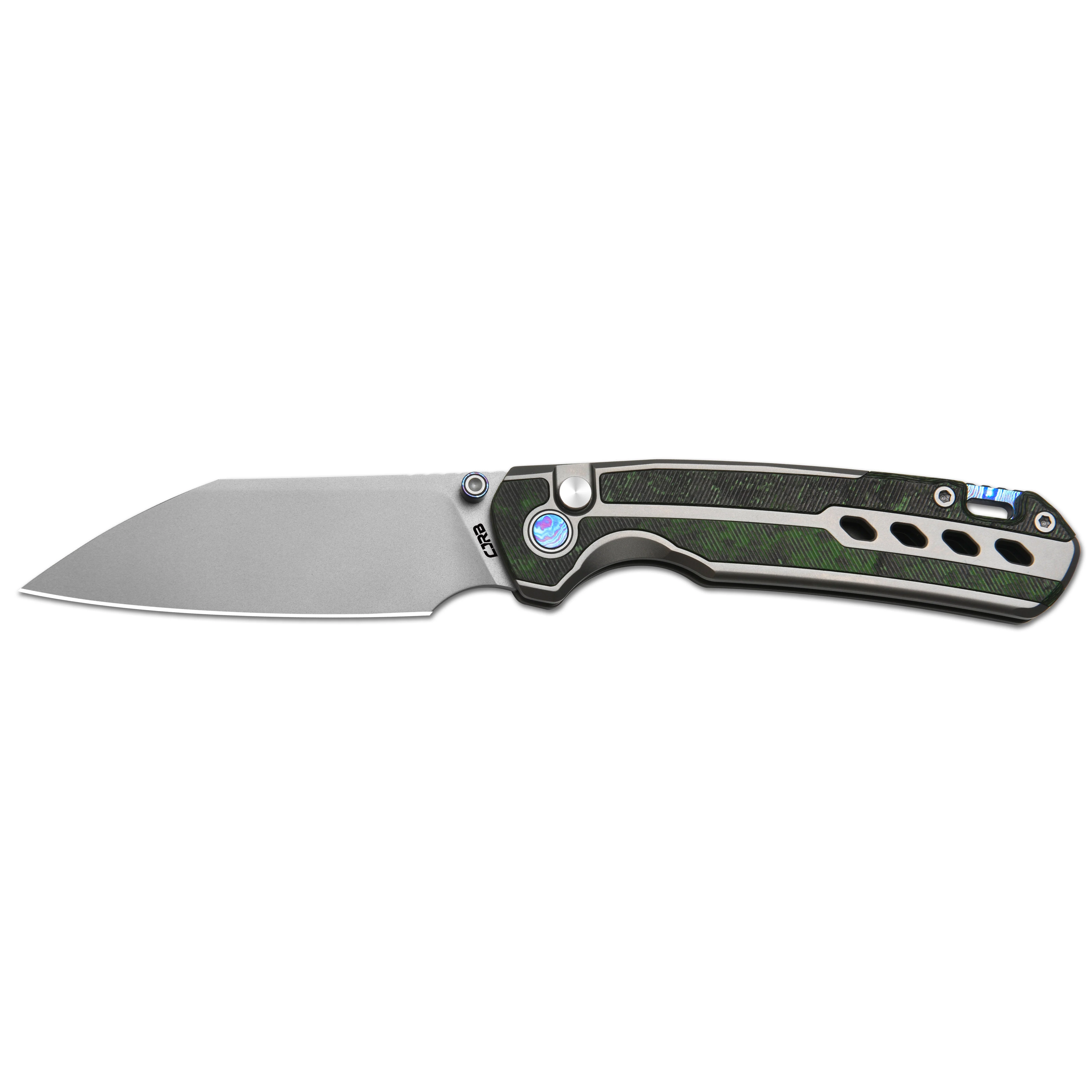 CJRB Interstellar Pyrite-Light J1945G S90V Blade Titanium and Fat Carbon Inlay Handle Folding Knives(Limited edition) - Gray (J1945G-JWCF) - Image 5