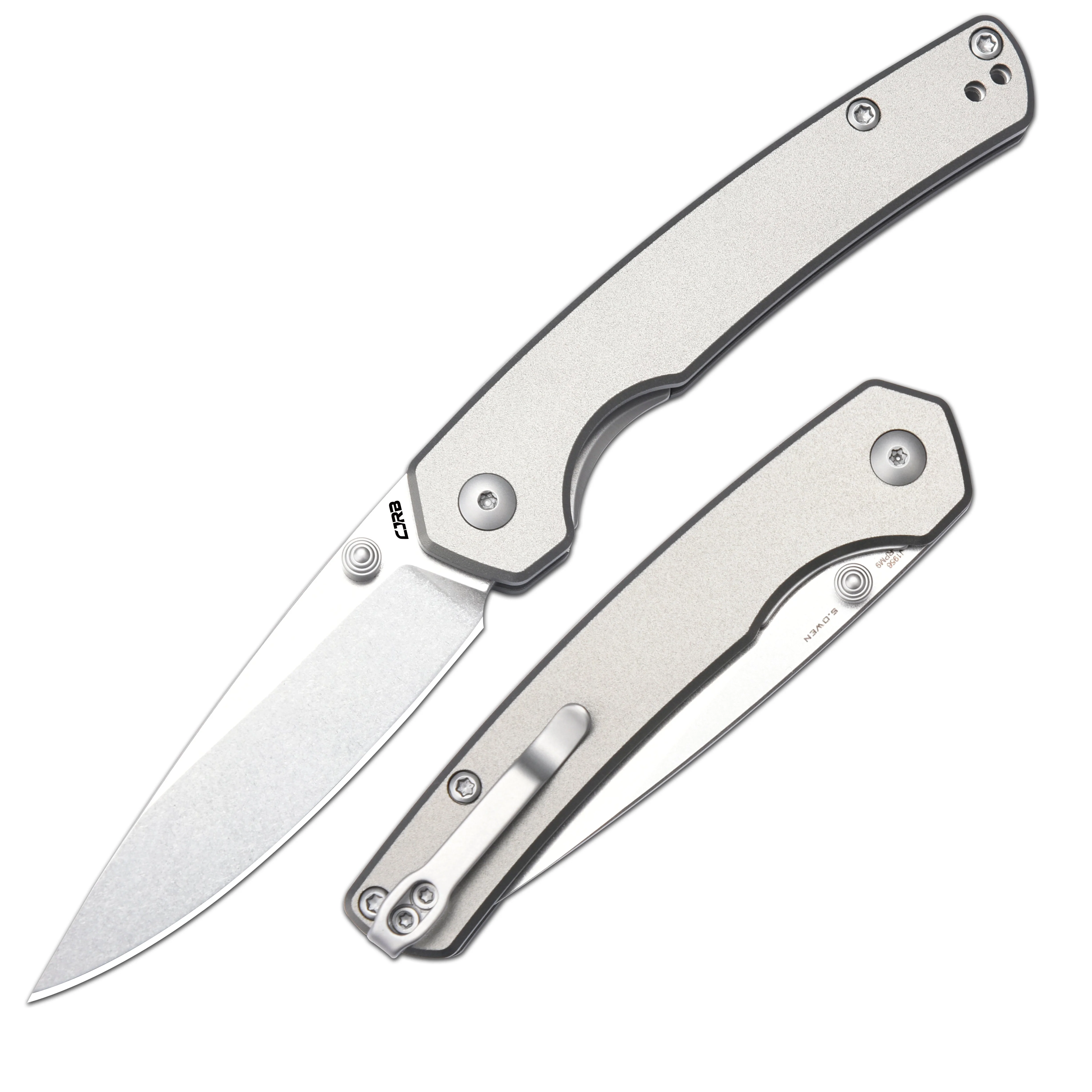 CJRB Kain J1956 AR-RPM9 Steel Blade Aluminum Handle Folding Knives - Stone Wash/Gray Aluminum (J1956-GYA) - Image 8