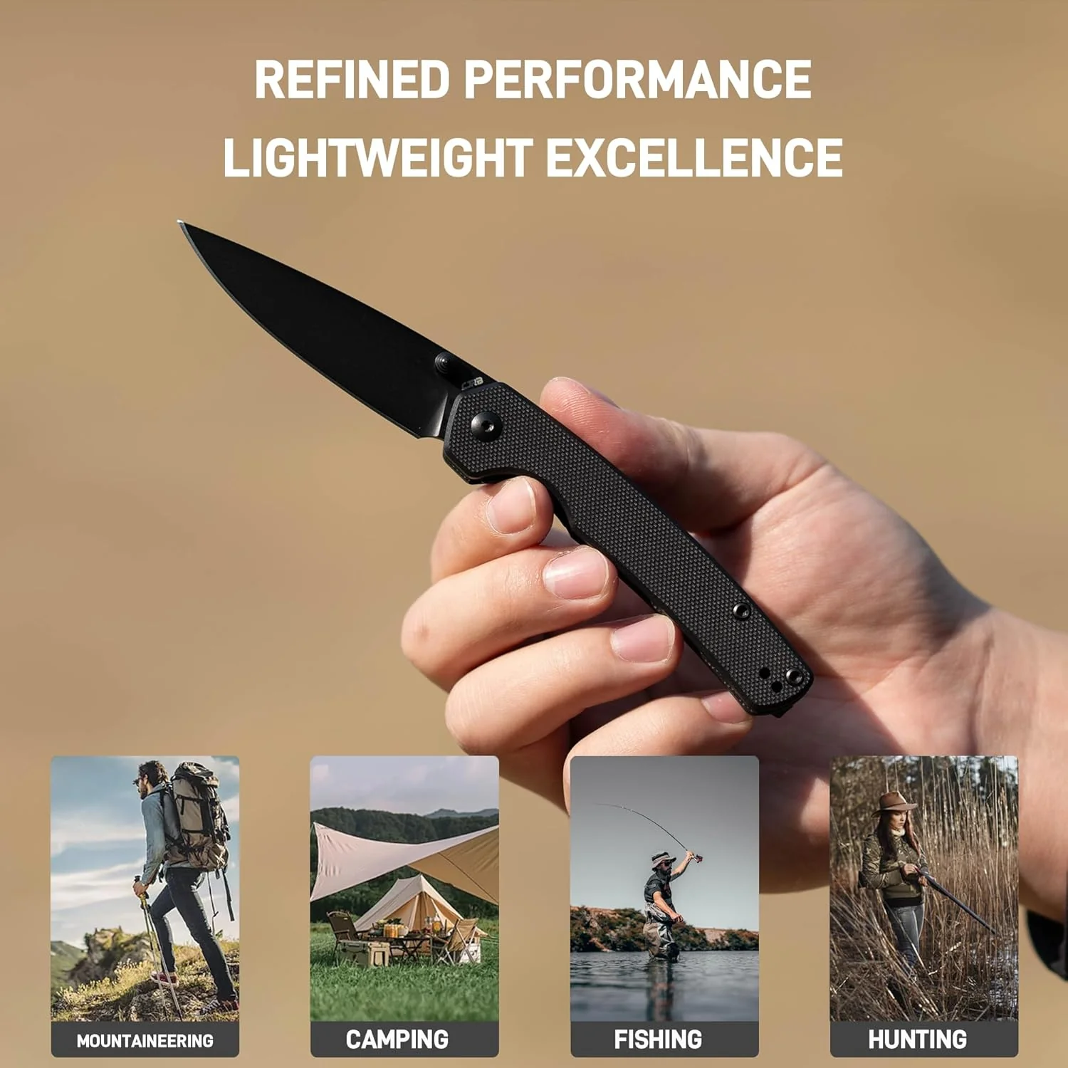 CJRB Kain J1956 AR-RPM9 Steel Blade G10 Handle Folding Knives - Black PVD/Black G10 (J1956-BBK) - Image 5