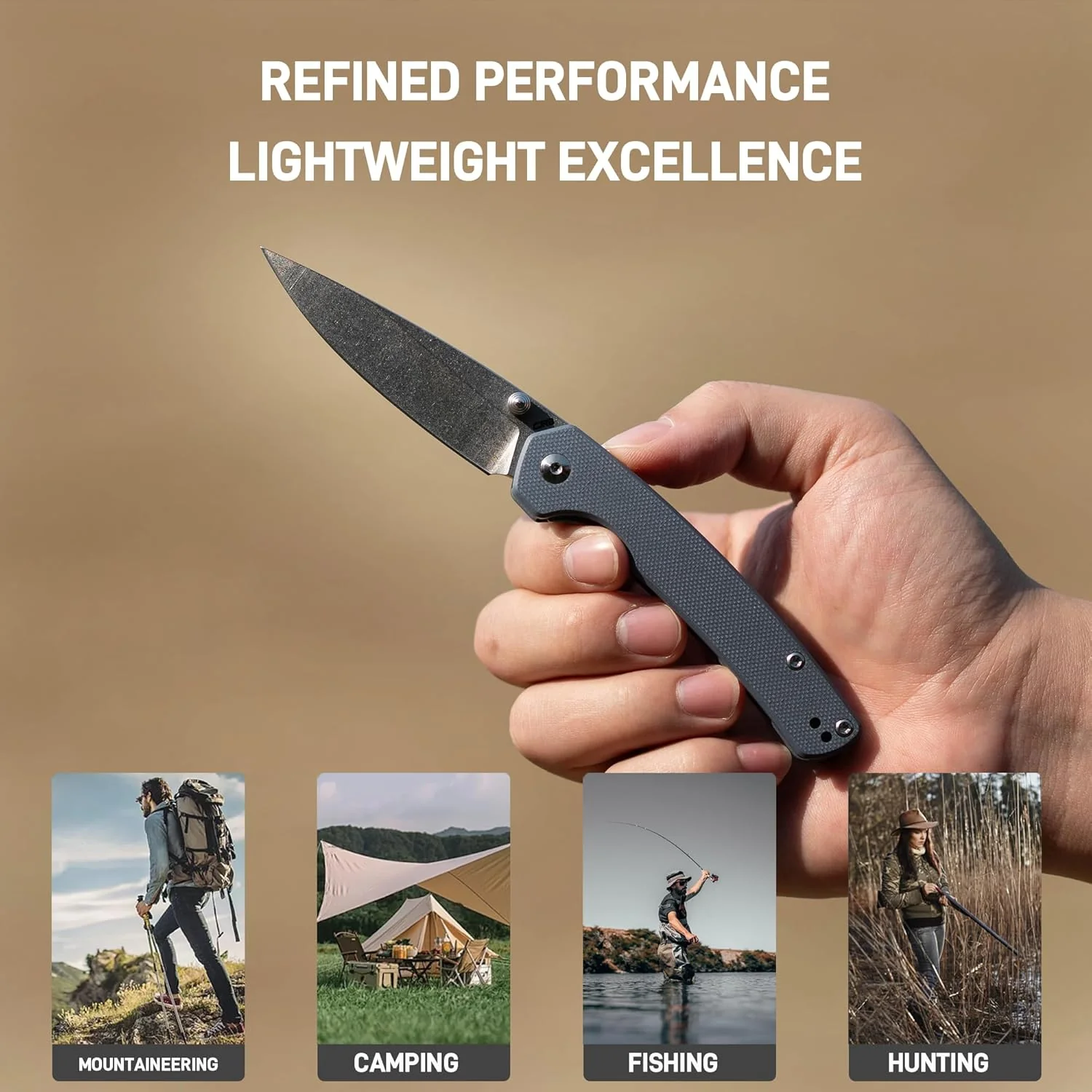 CJRB Kain J1956 AR-RPM9 Steel Blade G10 Handle Folding Knives - Stone Wash/Gray G10 (J1956-GY) - Image 5