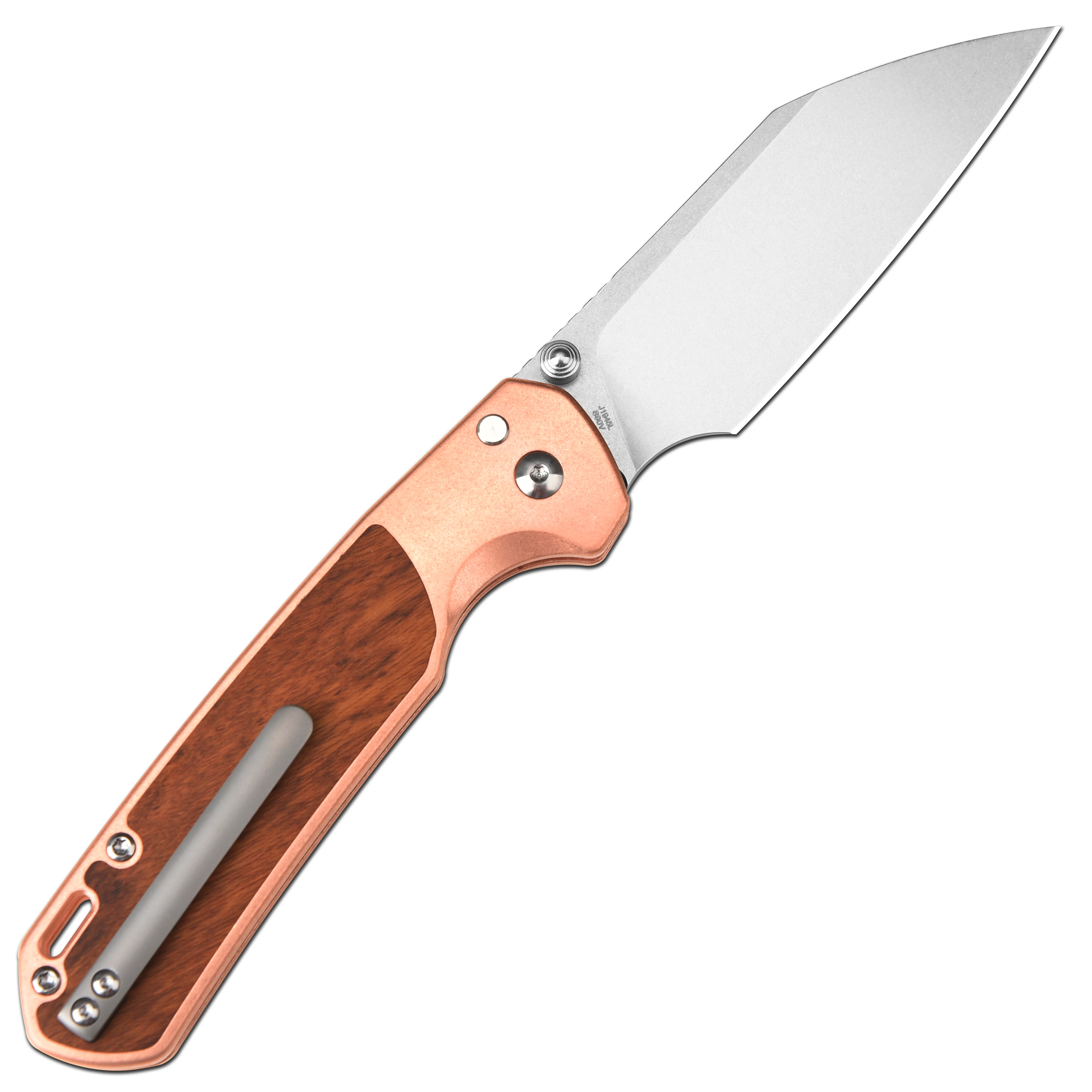 CJRB Large Pyrite-Light J1945L S90V Steel Copper & Rose Wood Handle Folding Knives - Image 3