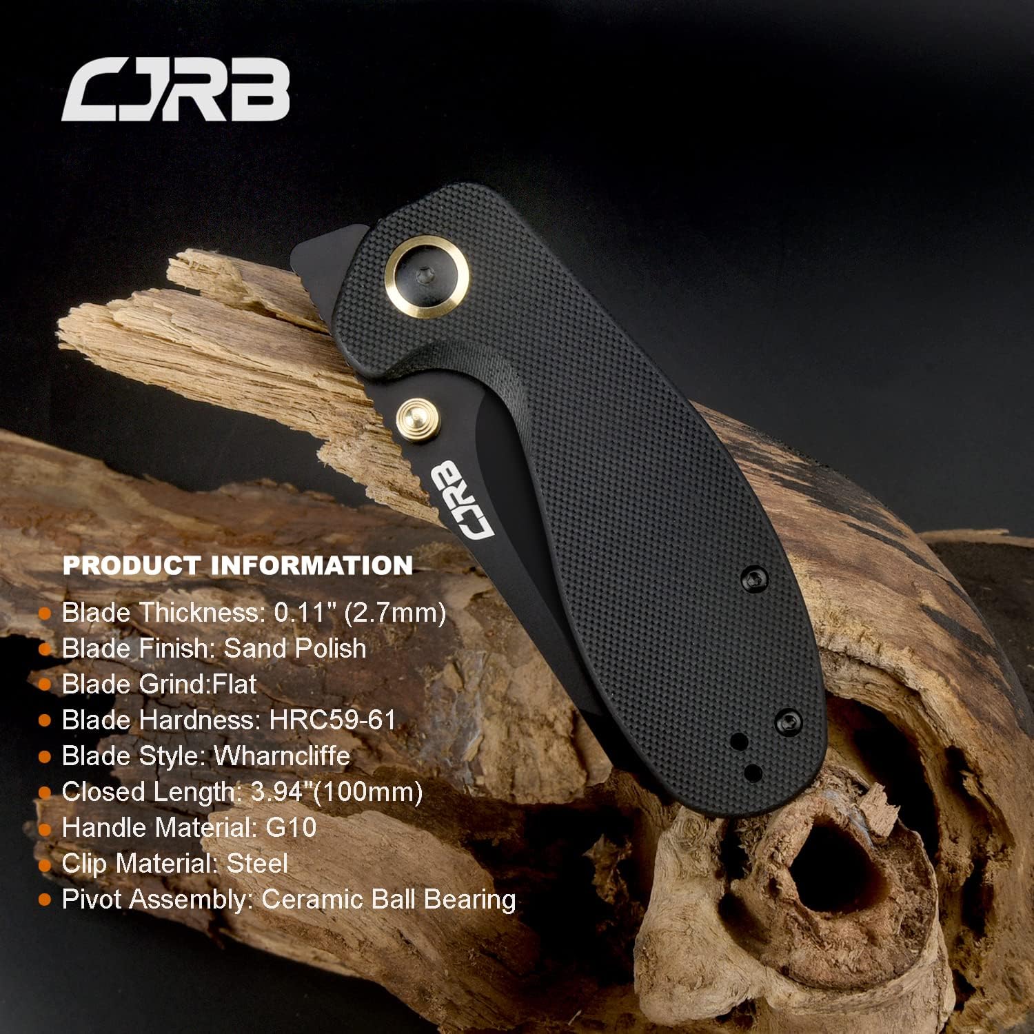 CJRB Maileah J1918 AR-RPM9 Steel Black Pvd Blade G10 Handle Folding Knives - Image 4