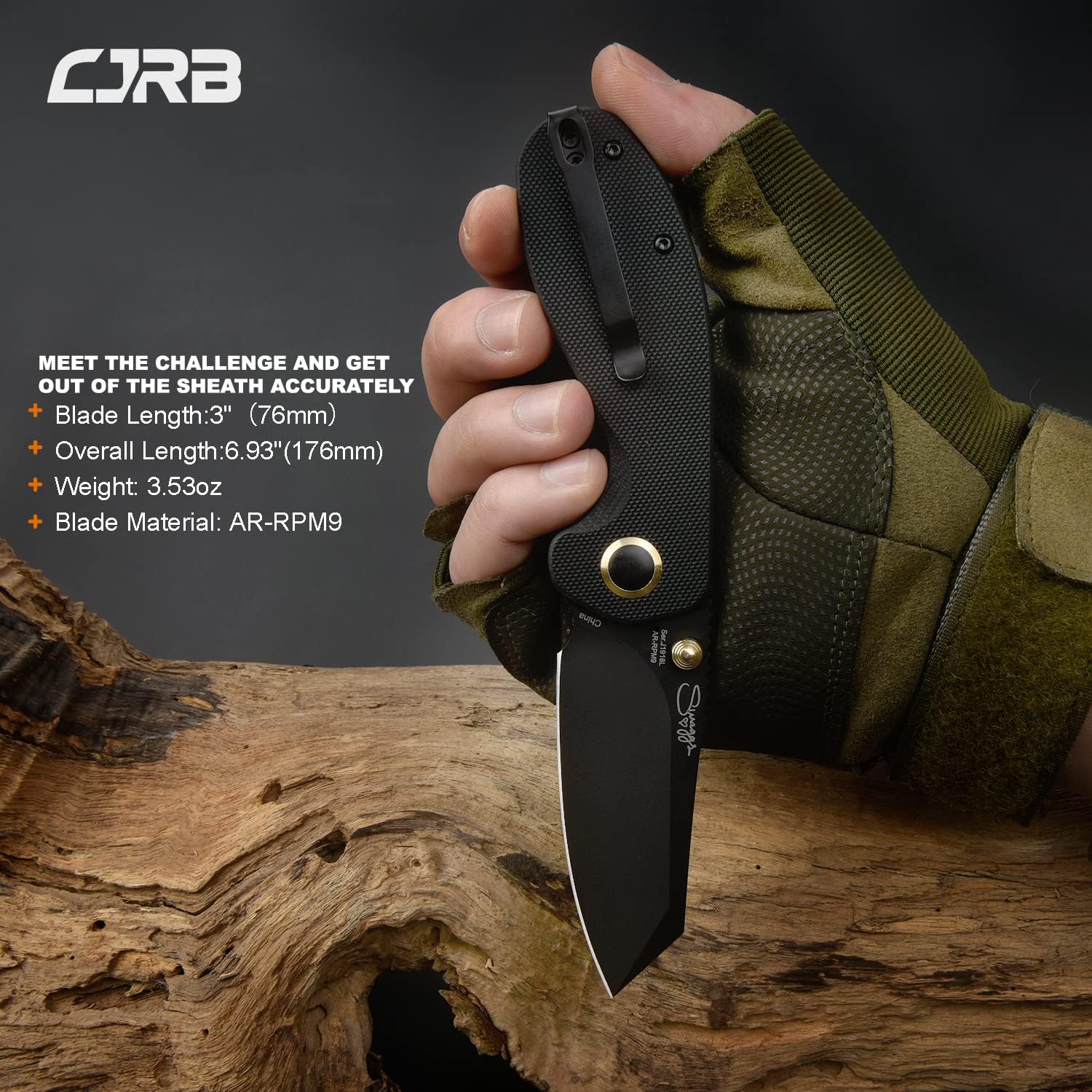 CJRB Maileah J1918 AR-RPM9 Steel Black Pvd Blade G10 Handle Folding Knives - Image 6