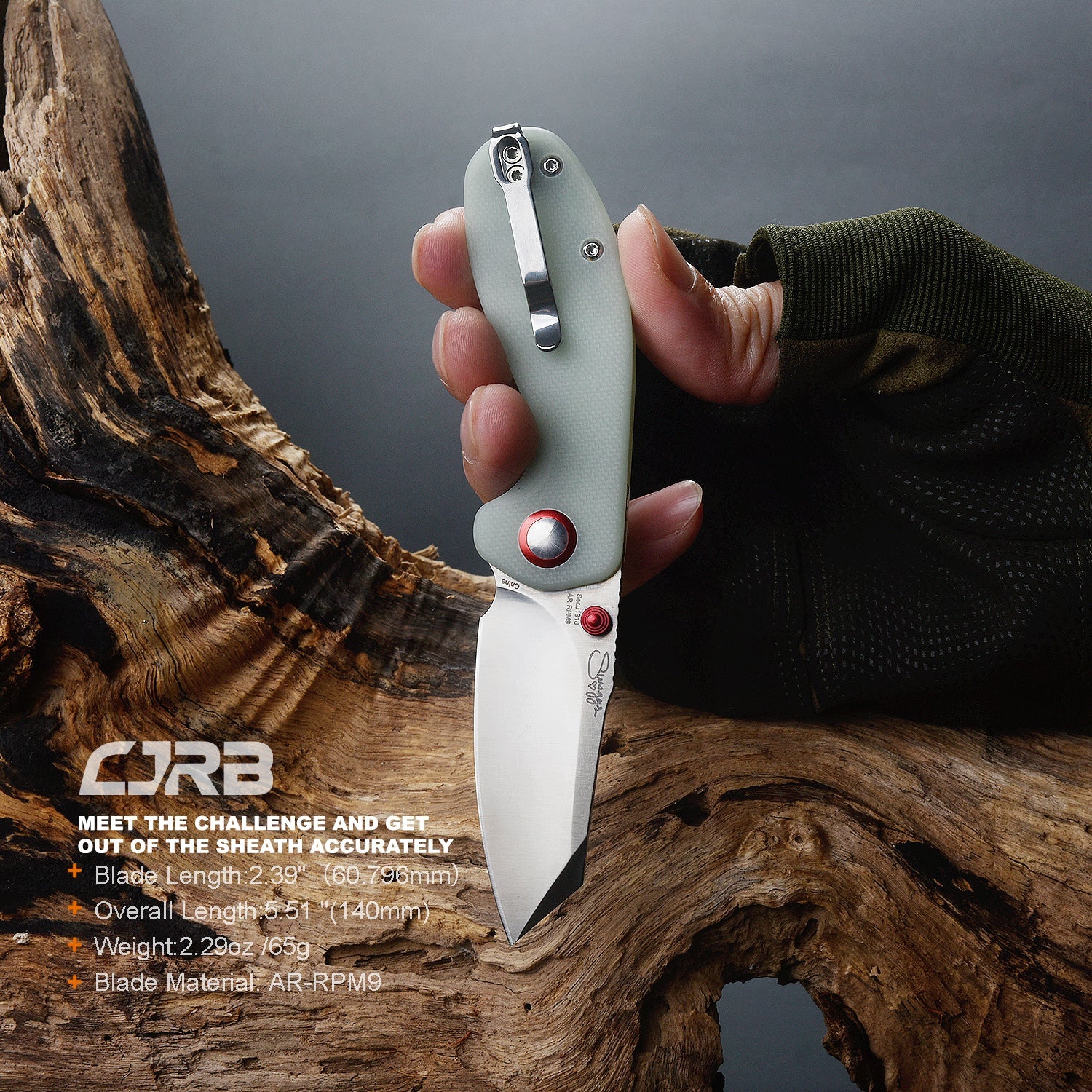 CJRB Maileah J1918 AR-RPM9 Steel Blade G10 Handle Folding Knives - natural green (J1918-NTG) - Image 6