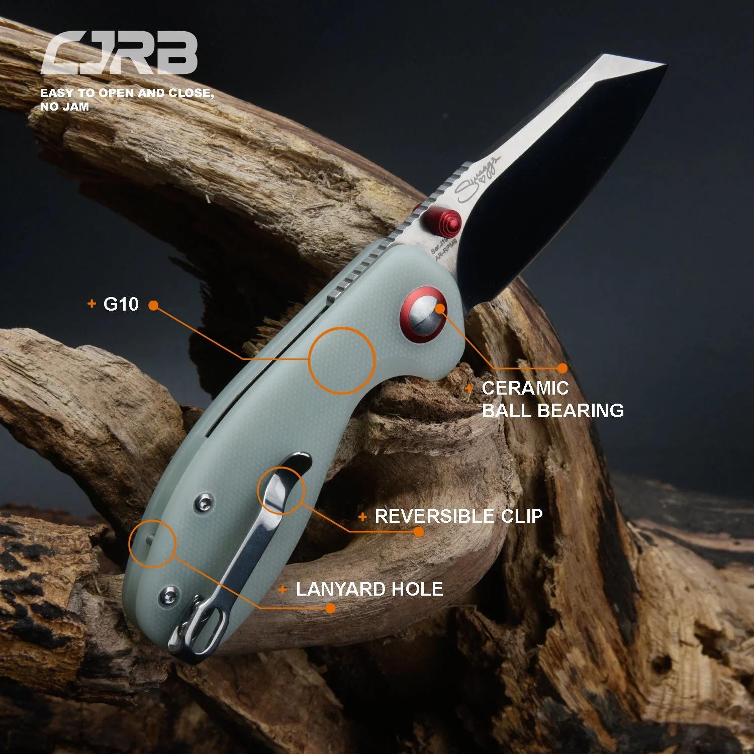CJRB Maileah J1918 AR-RPM9 Steel Blade G10 Handle Folding Knives - natural green (J1918-NTG) - Image 8