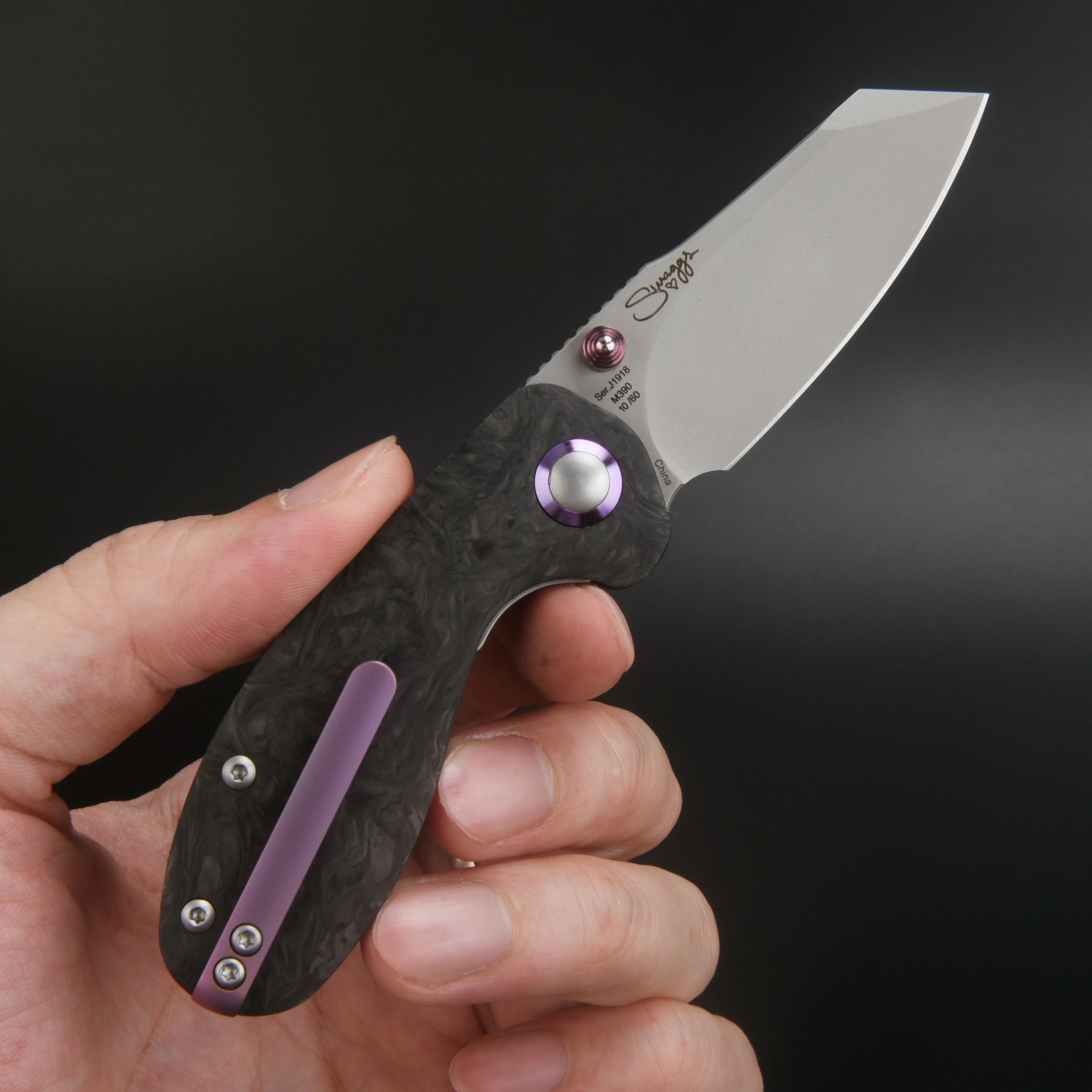 CJRB Maileah J1918 M390 Blade Marbled Carbon Fiber Handle Folding Knives(Limited Edition) - Image 5