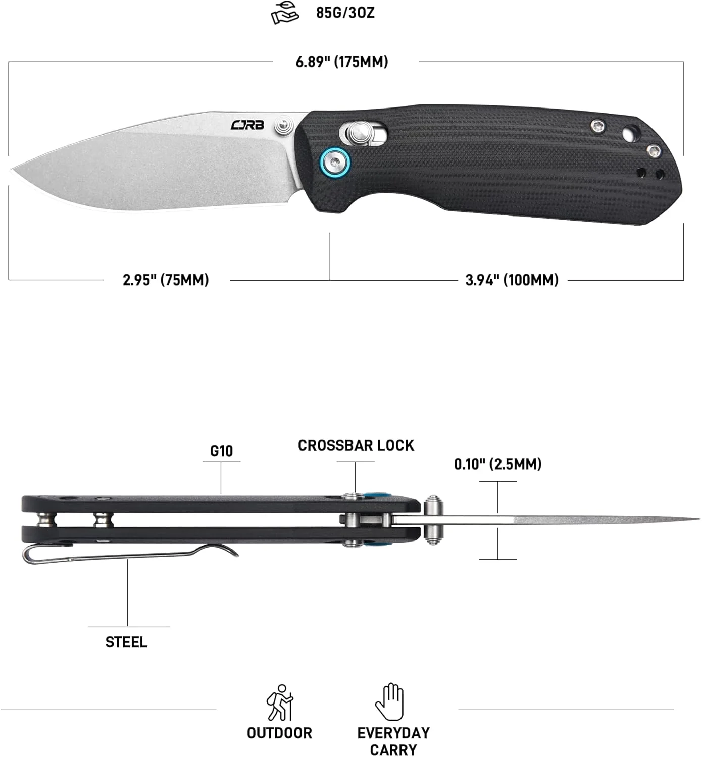CJRB Maximal J1954 AR-RPM9 Blade G10 Handle Folding Knives -Black(J1954-BK) - Image 7