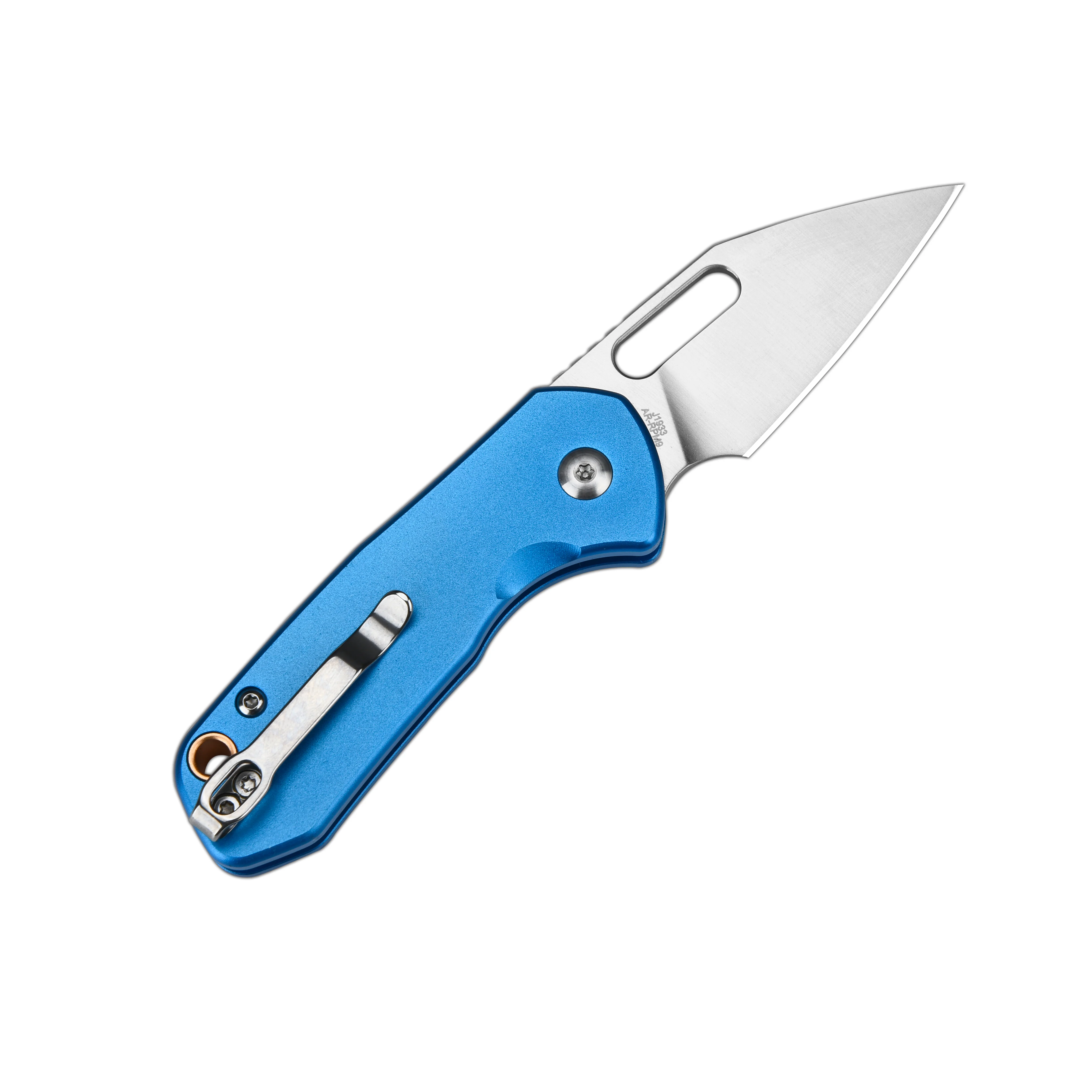 Cjrb Mini Pyrite J1933 AR-RPM9 Steel Blade Aluminium Handle Folding Knives - Sand Polish / Blue (J1933-BU) - Image 3