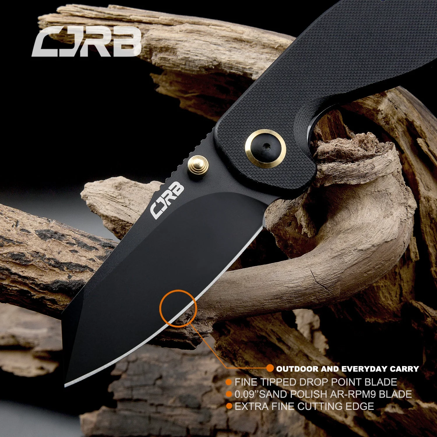 CJRB More Maileah J1918L Black Pvd Coated AR-RPM9  Steel Blade Folding Knives - Black (J1918L-BBK) - Image 3
