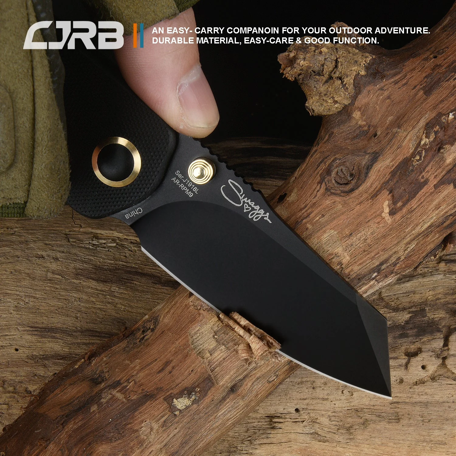 CJRB More Maileah J1918L Black Pvd Coated AR-RPM9  Steel Blade Folding Knives - Black (J1918L-BBK) - Image 4
