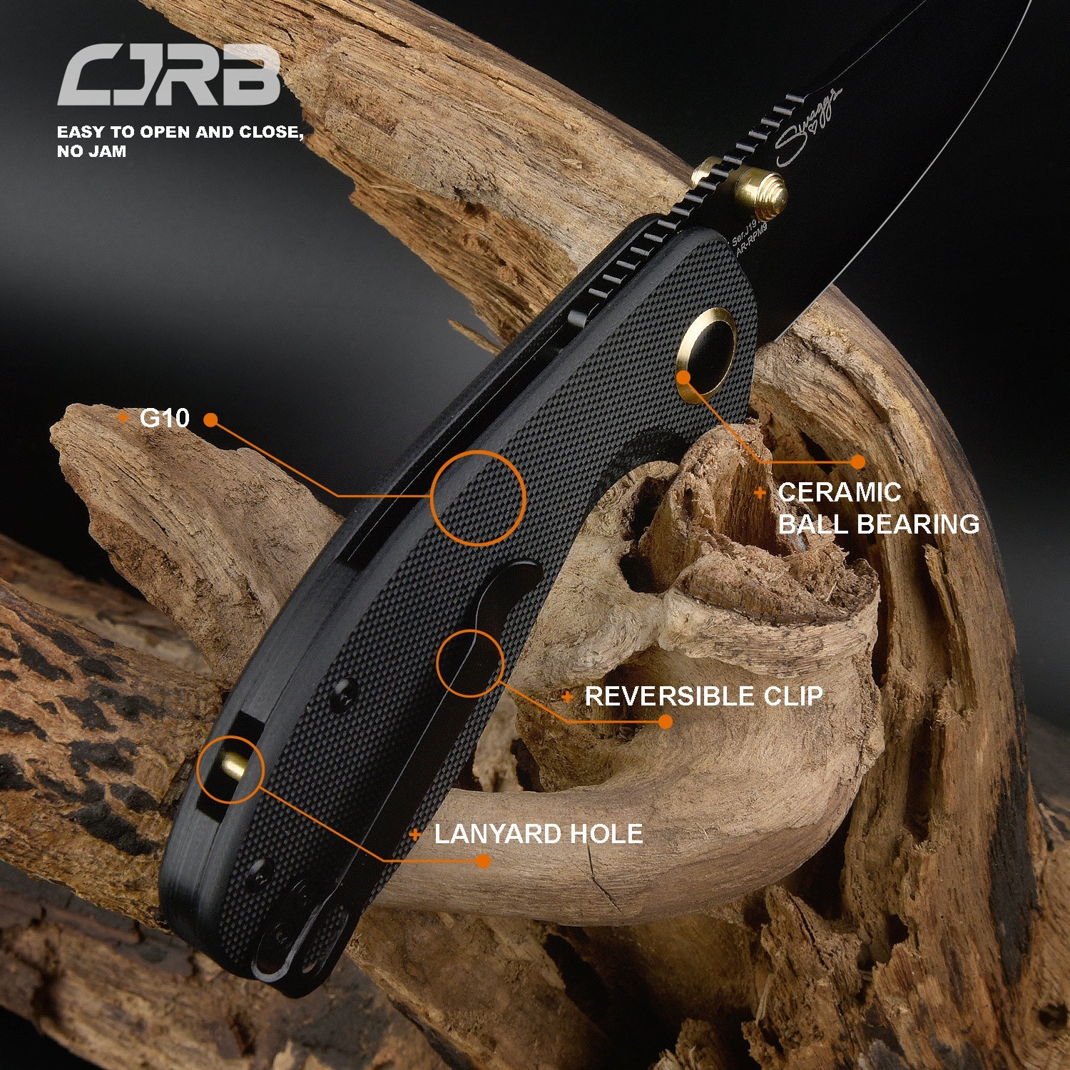 CJRB More Maileah J1918L Black Pvd Coated AR-RPM9  Steel Blade Folding Knives - Black (J1918L-BBK) - Image 6